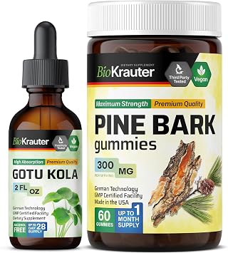 BIO KRAUTER Gotu Kola Tincture 2 Fl. Oz. & Pine Bark 60 Gummies.