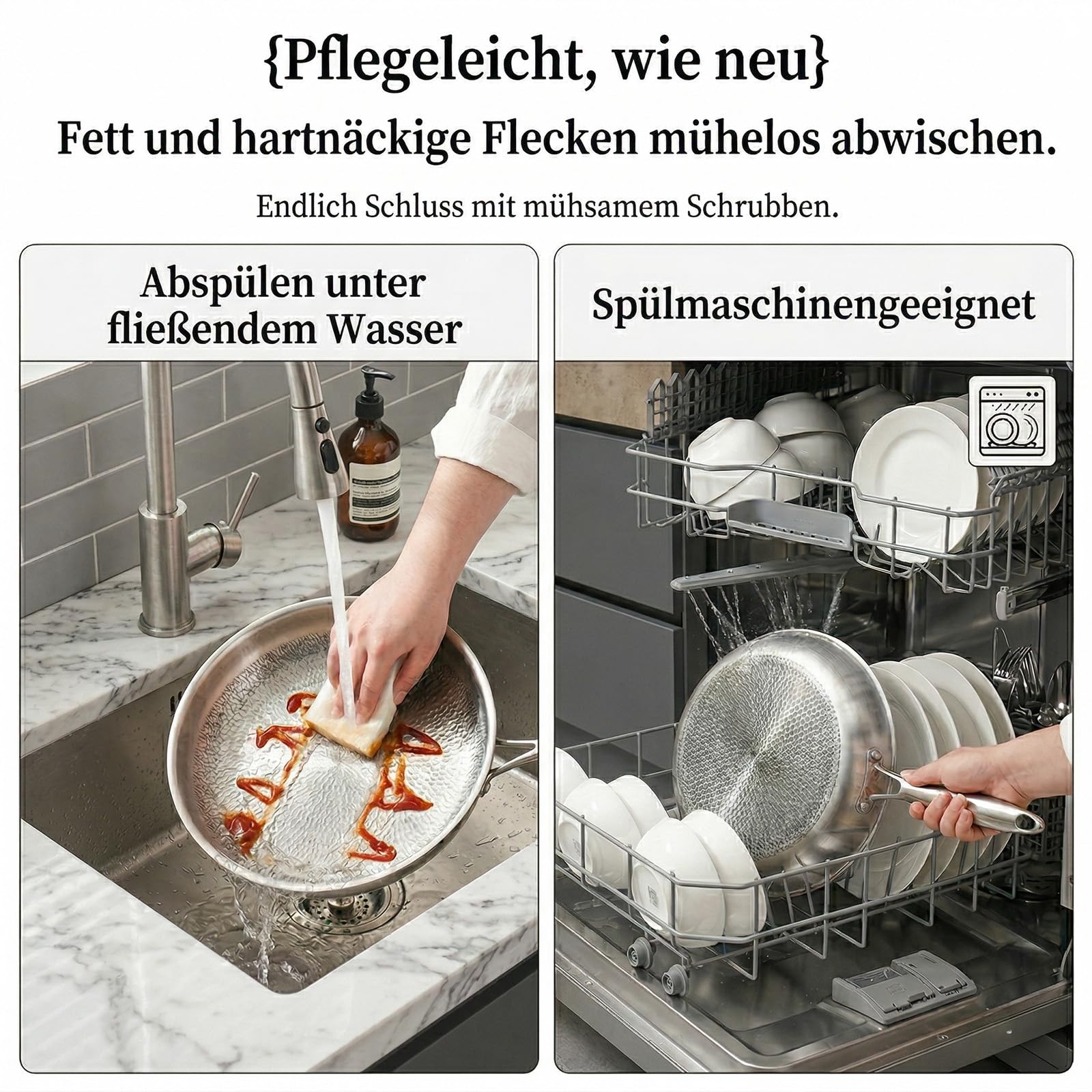 Titan Pfanne, Titanium Hammered Pan Pro mit Deckel, 28 CM Titan Pfanne Unbeschichtet, Antihaftbeschichtete Bratpfannen, Verdickt haltbar, Geeignet für Herdarten geeignet Spülmaschinen (28 cm)