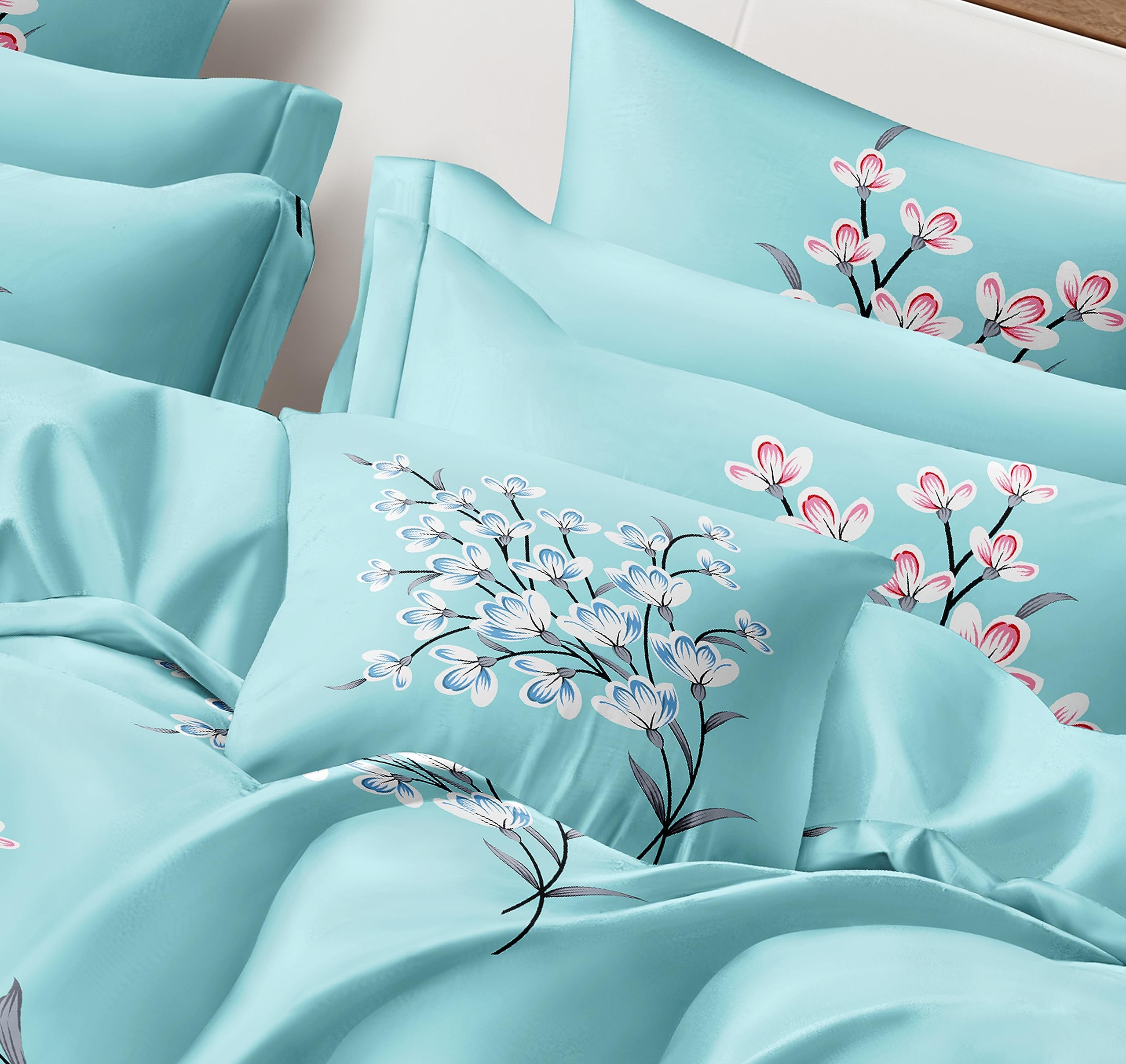 Cortina Microfiber Queen Sheet Set - Leaf & Sky Blue -4 Cortina Microfiber Queen Sheet Set - Leaf & Sky Blue -4