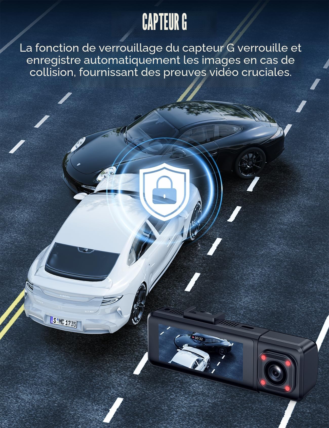 4K Dashcam Voiture Avant Arrière avec Hardwire Kit, 3 Canaux Camera de Bord avec 24H Mode Parking, Carte SD 64G, WiFi & Application, G-Capteur, WDR, Vision Nocturne, Enregistrement en Boucle