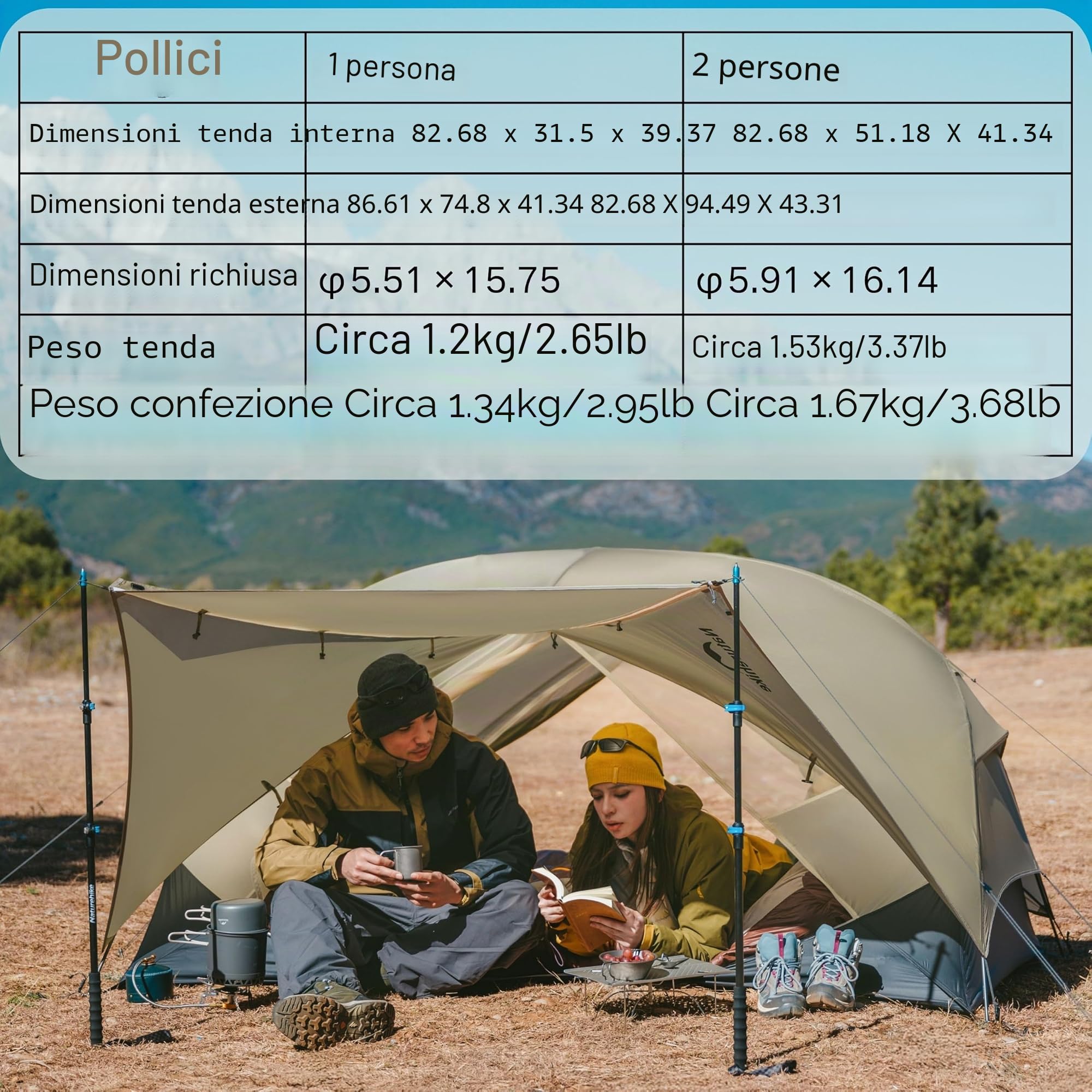 Tenda Naturehike Mongar UL [aggiornamento 2025] 1,5 kg/3,3 lb tende ultraleggere, 1/2 persona zaino in spalla, 4 modalità di utilizzo, impermeabile, tenda da trekking per campeggio con portico