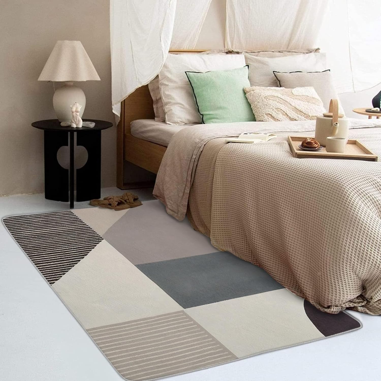 Geometric Entryway Rug 2x3, Abstract Striped Area Rugs for Bedroom, Bedside, Kitchen, Modern Geo Minimalist Carpet Washable Equipped with Gripper, Geometric Room Decor, Non Skid
