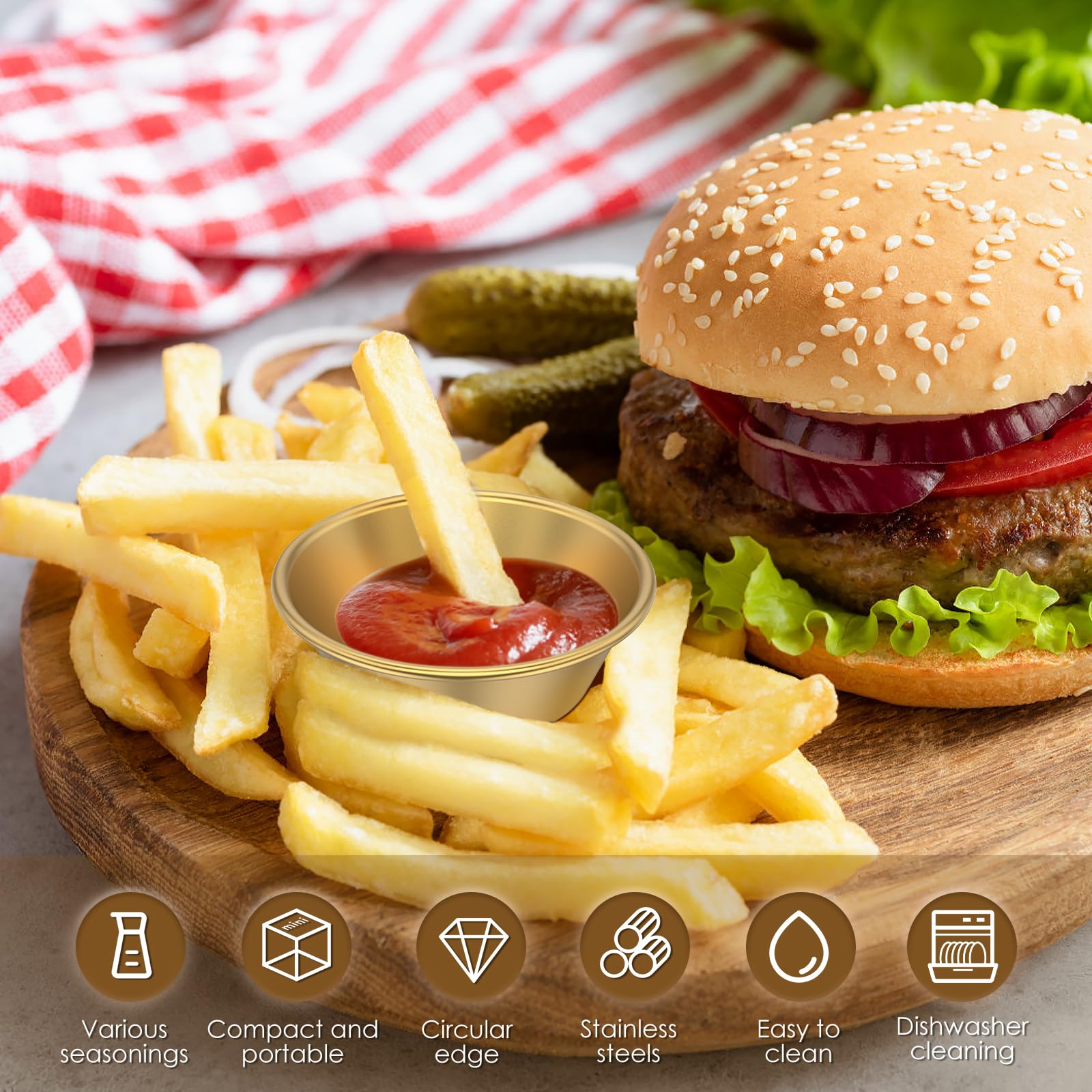 12Pcs Stainless Steel Sauce Dishes for Soy Sauce Vinegar Butter Mini Saucers Bowls Seasoning Dishes with Smooth Rounded Edge for Home Restaurant(Golden)