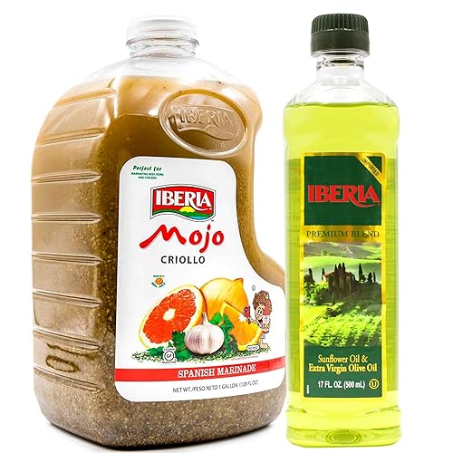 Iberia Aceite de oliva virgen extra y aceite de girasol, 17 onzas líquidas + Iberia Mojo Criollo, 1 galón