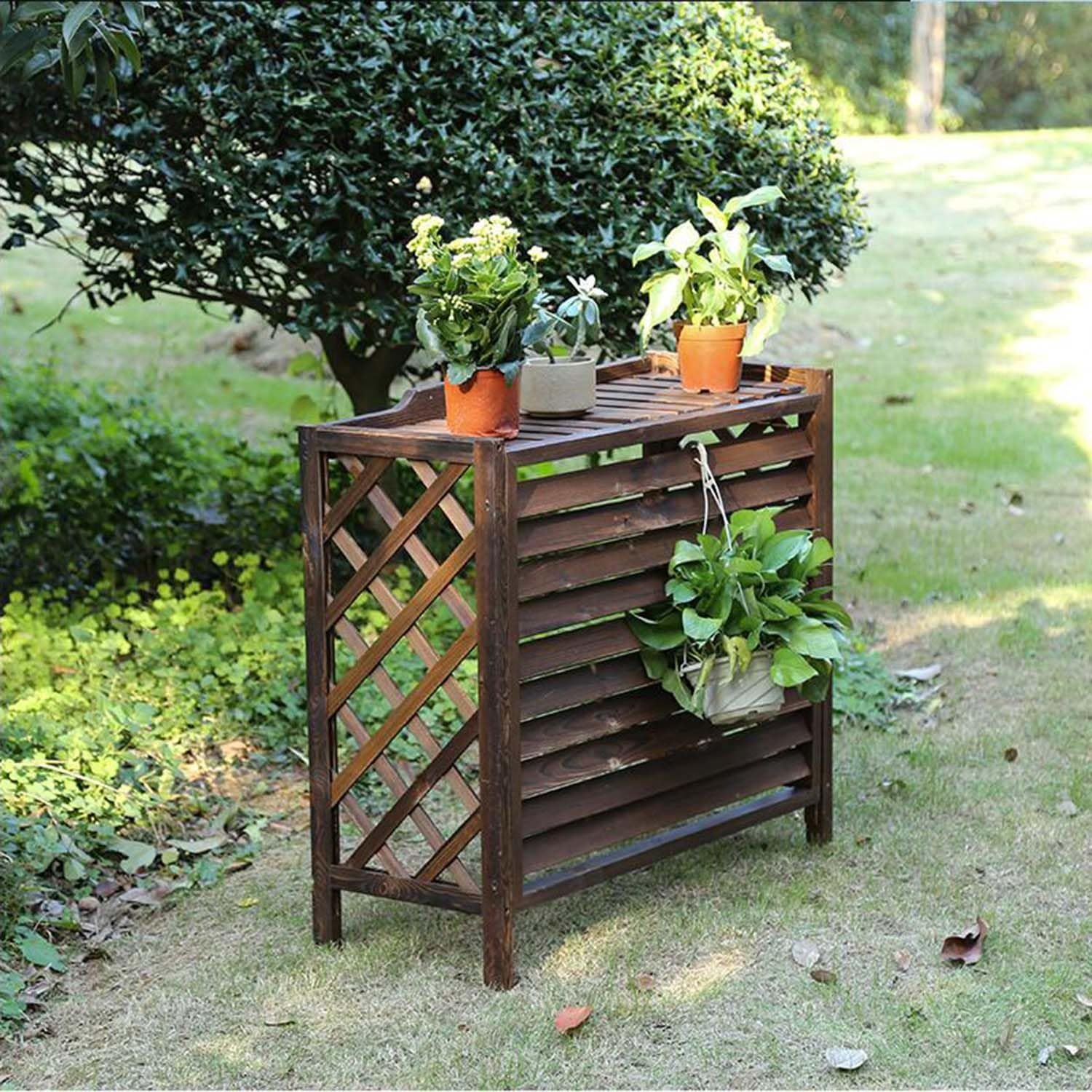 QYMYOZ Outdoor Wooden Air Conditioner Cover Louvered Plant Shelf & Freestanding Enclosure for AC Units & Garbage Size Small L85xW35xH75CM Durable Weatherproof Design