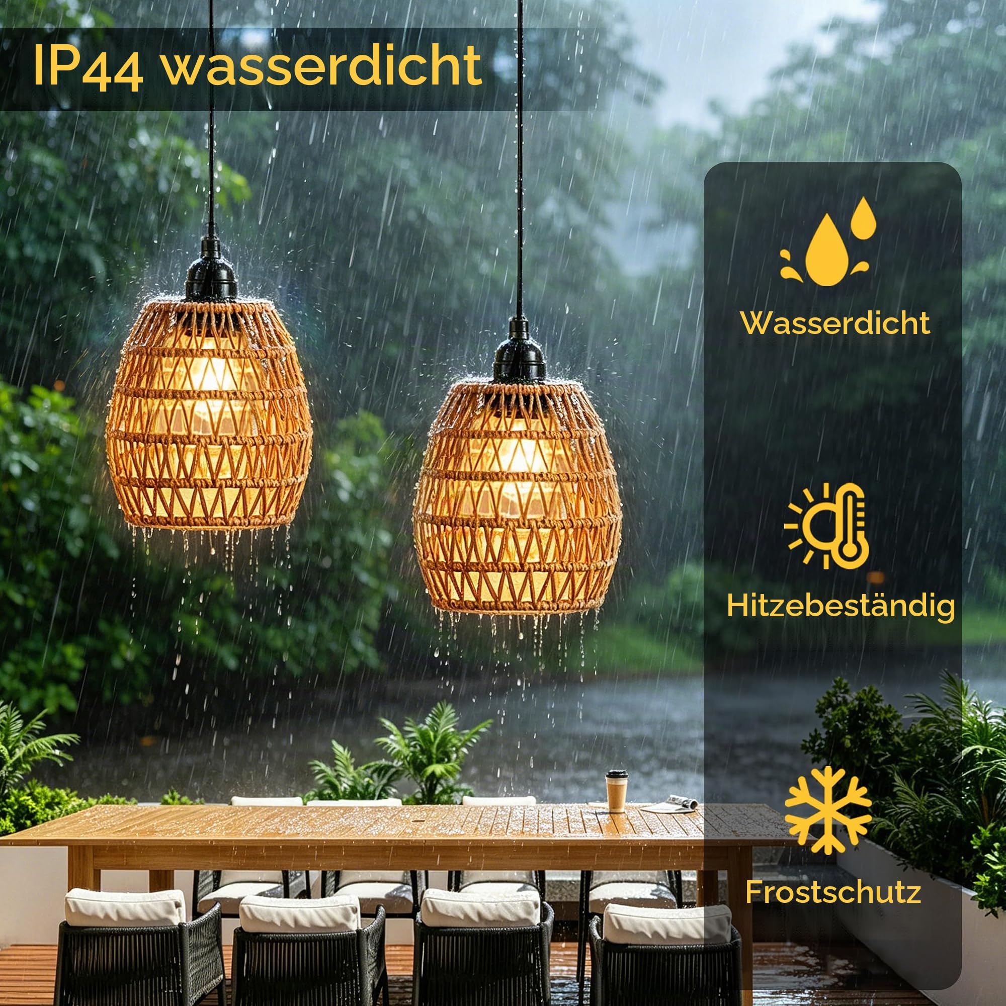 3 x Rattan Hängelampe mit Batterie, Dimmbar Hängeleuchte Batteriebetriebene Lampe mit Fernbedienung Ohne Stromanschluss, Außen Innen Tragbare Boho Korb Lampenschirm Pendelleuchte für Garten Balkon