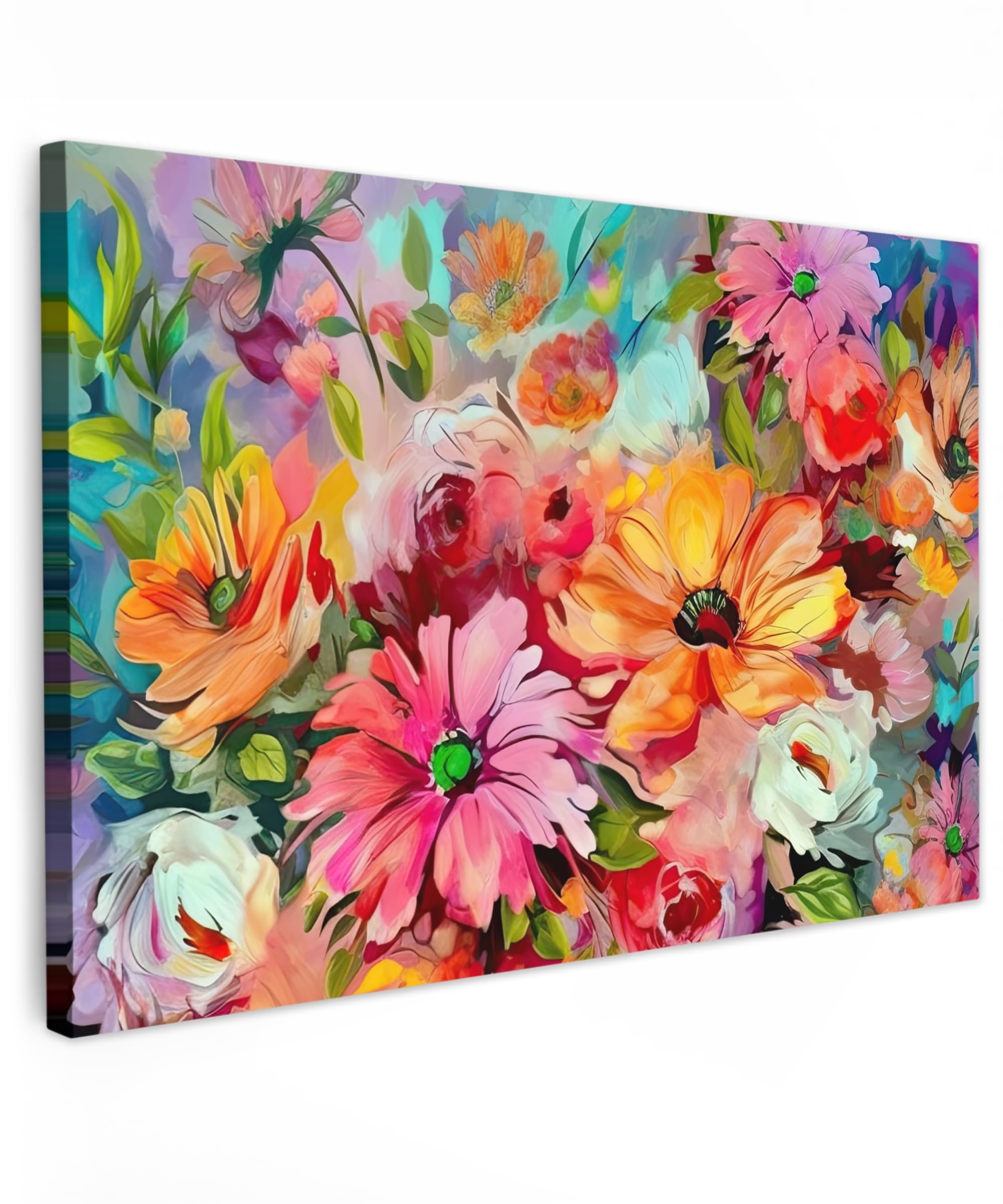 MuchoWow© Canvas Wall Art Work 35"x24" / 90x60 cm Room Decor Painting Wallfillers Picture Decoration Prints Flowers - Colourful - Art - Oil painting — image 1