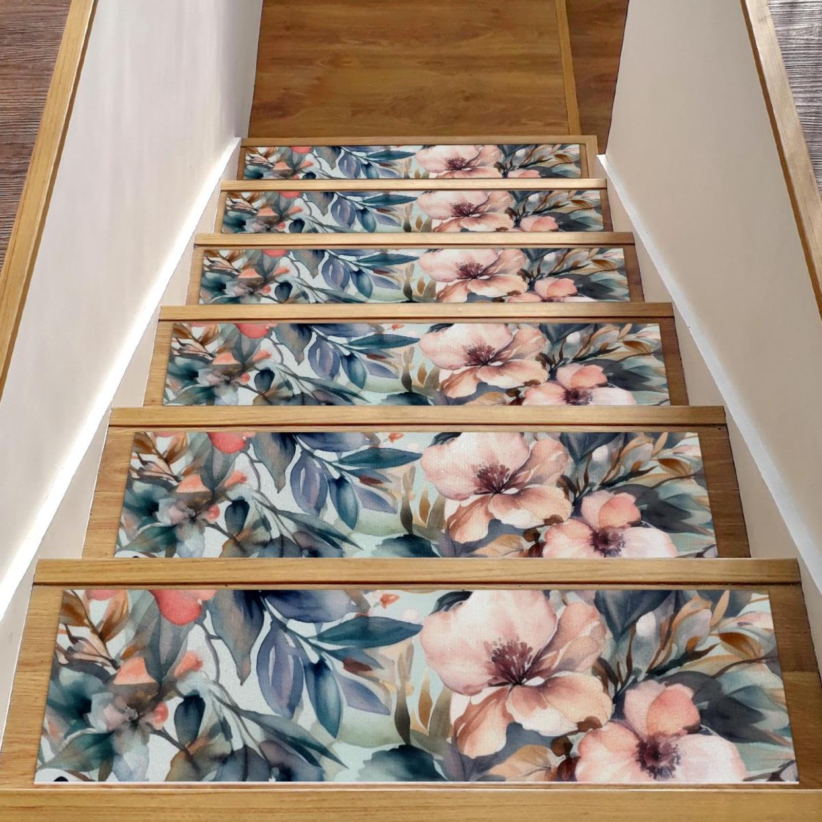 Tapis d'escalier intérieur antidérapant motif floral pour seniors et animaux
