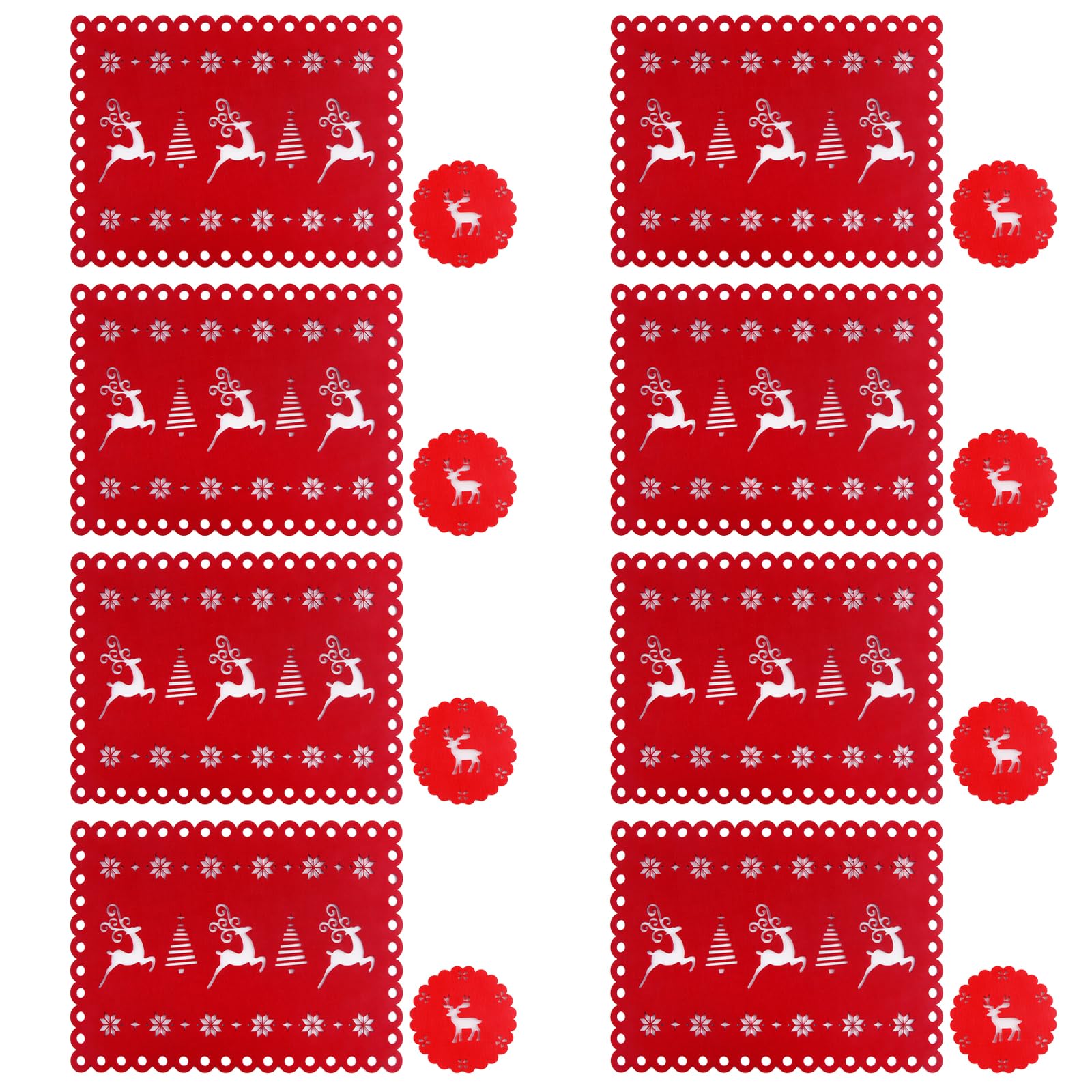 Mantel Individual Navideño, Hillylolly Salvamanteles Individuales Navidad, Posavasos Navideños, Decoración Navideña Manteles Individuales, 8 Manteles Individuales-40x30cm y 8 Posavasos-10x10cm