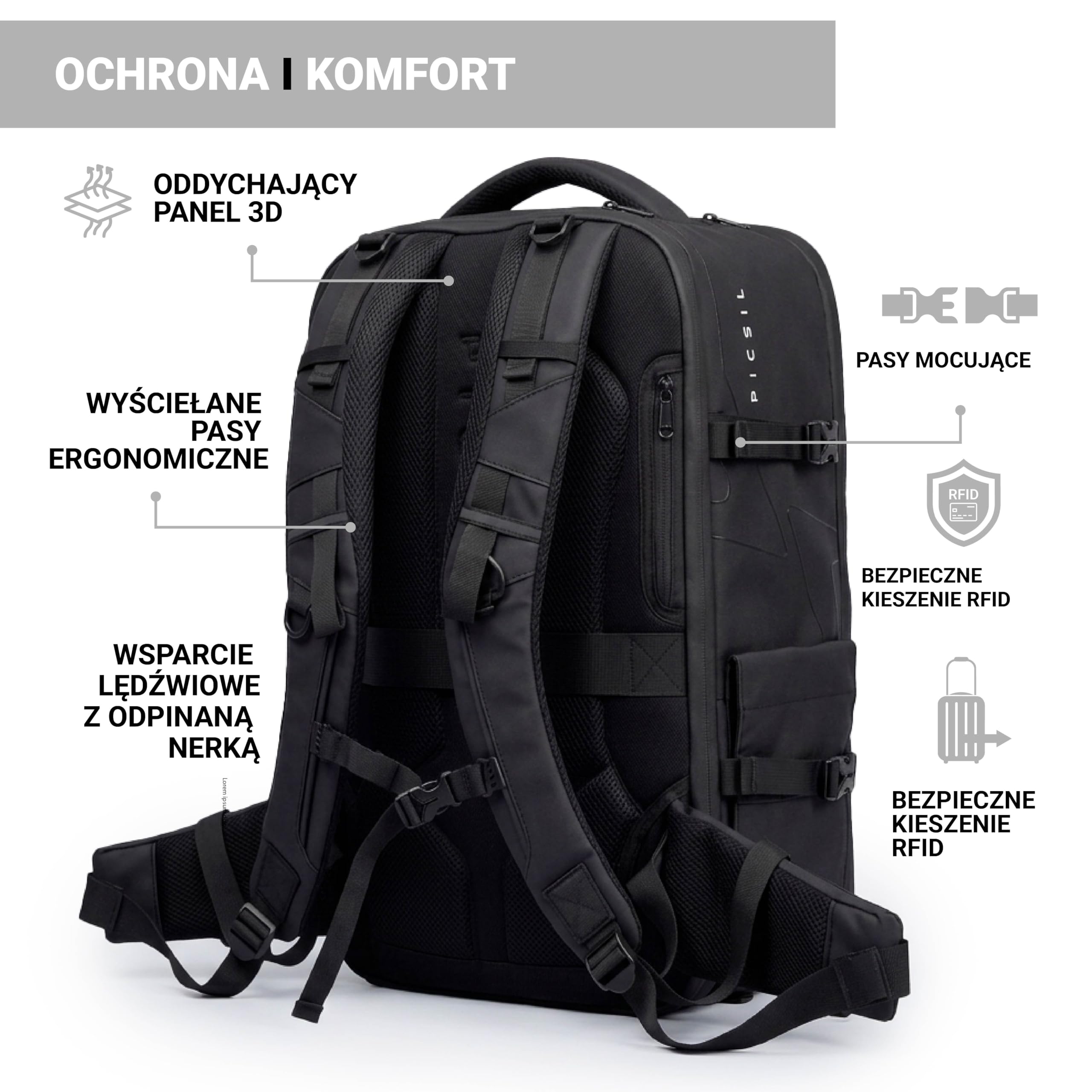 PICSIL Horizon Plecak Podróżny - Rozszerzalny 26L-33L Torba Kabinowa - Wodoodporny Pokrowiec na Laptopa 15/15,6 cala z Przegródką na Buty - Bagaż Podręczny na Podróże i Siłownię - Moss