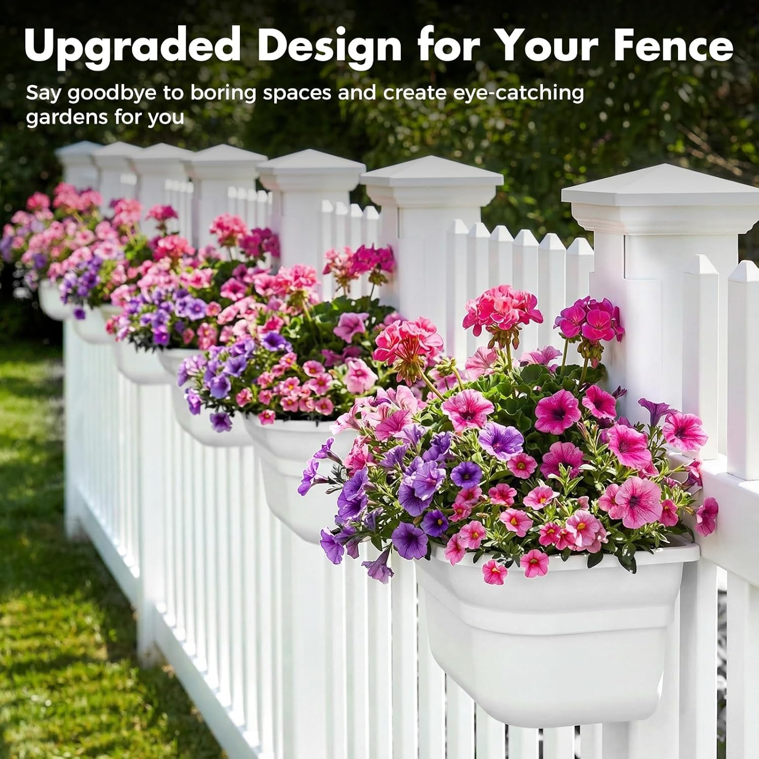 Hanging Planters for Outdoor Plants - Fence Plant Hangers Post Planter Hanging Plant Flower Pots for PVC Fence with Post Caps for Outdoor Garden Decor - 2 Pack
