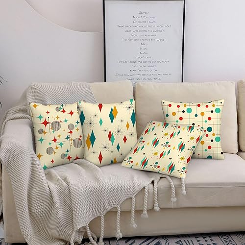 Miniatura 3 de Juego de 4 fundas de almohada modernas de mediados de siglo Fifties de 18 x 18 pulgadas, almohada decorativa retro para sofá, dormitorio, sala de