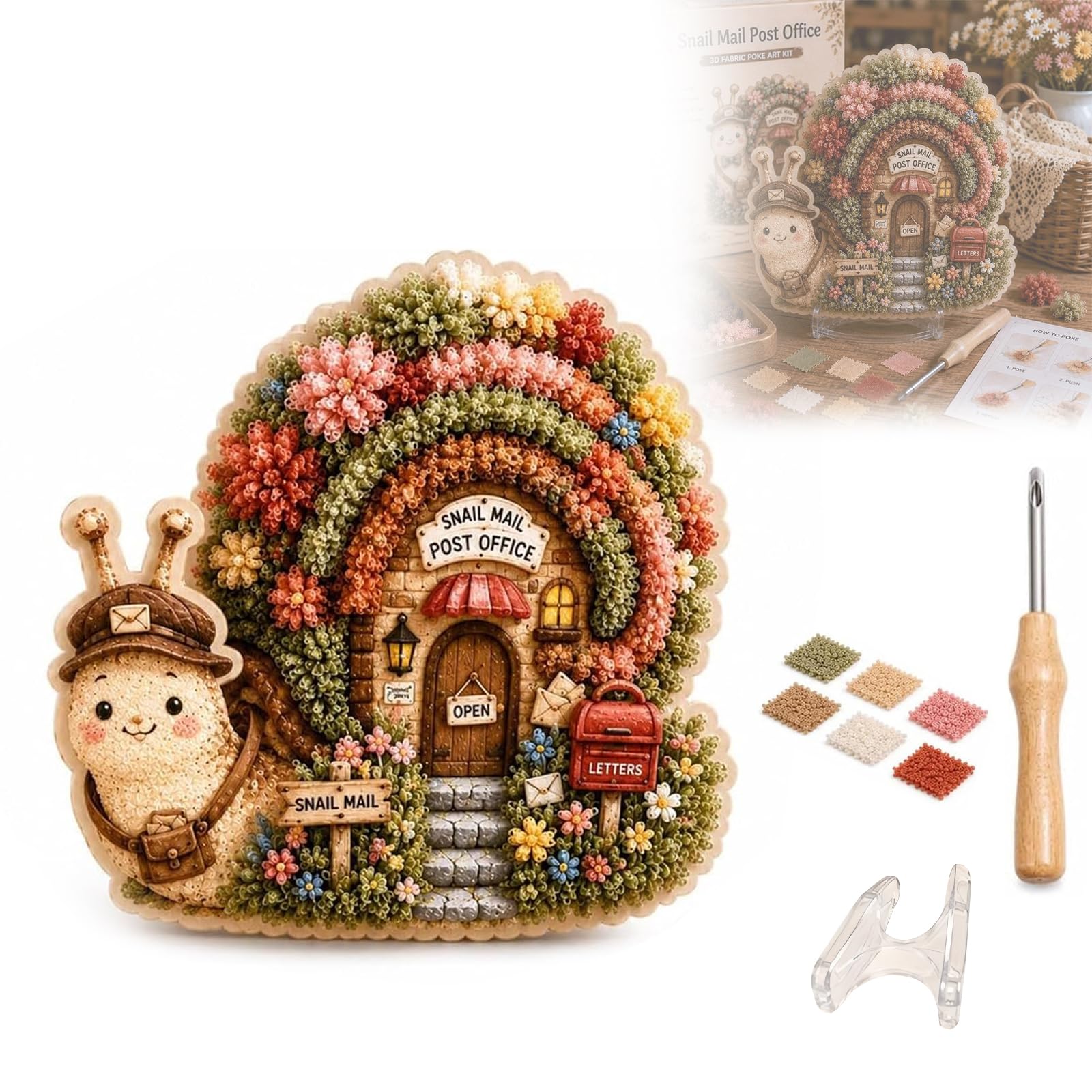 Eznaobo Whimsical Village 3D Fabric Poke Art Kit, Floral Mushroom Cottage Creative Craft Set,No Sew Press Technique,Home Decor Craft for Adult Beginner Handmade Hobby Gift,DIY Handmade Hobby Gift