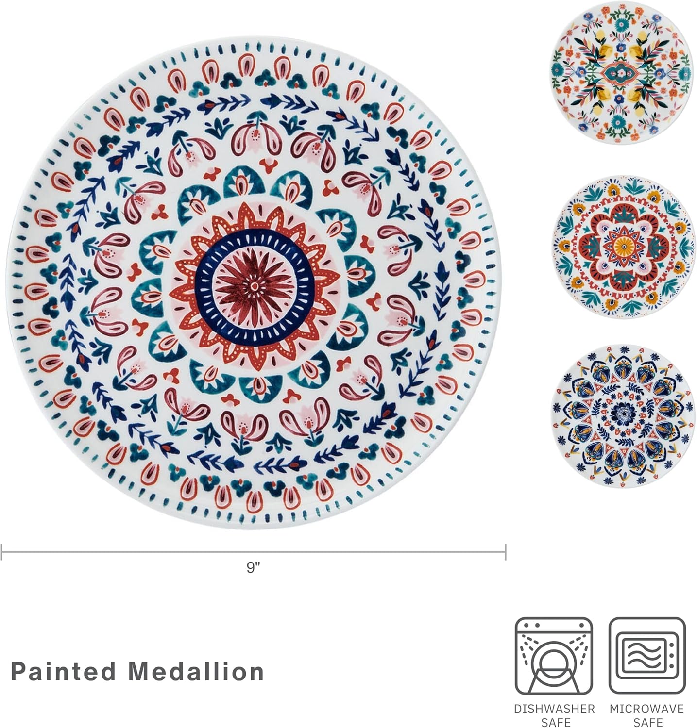Mikasa Painted Medallion Set of 4 Bone China Salad Plates, 9 Inch