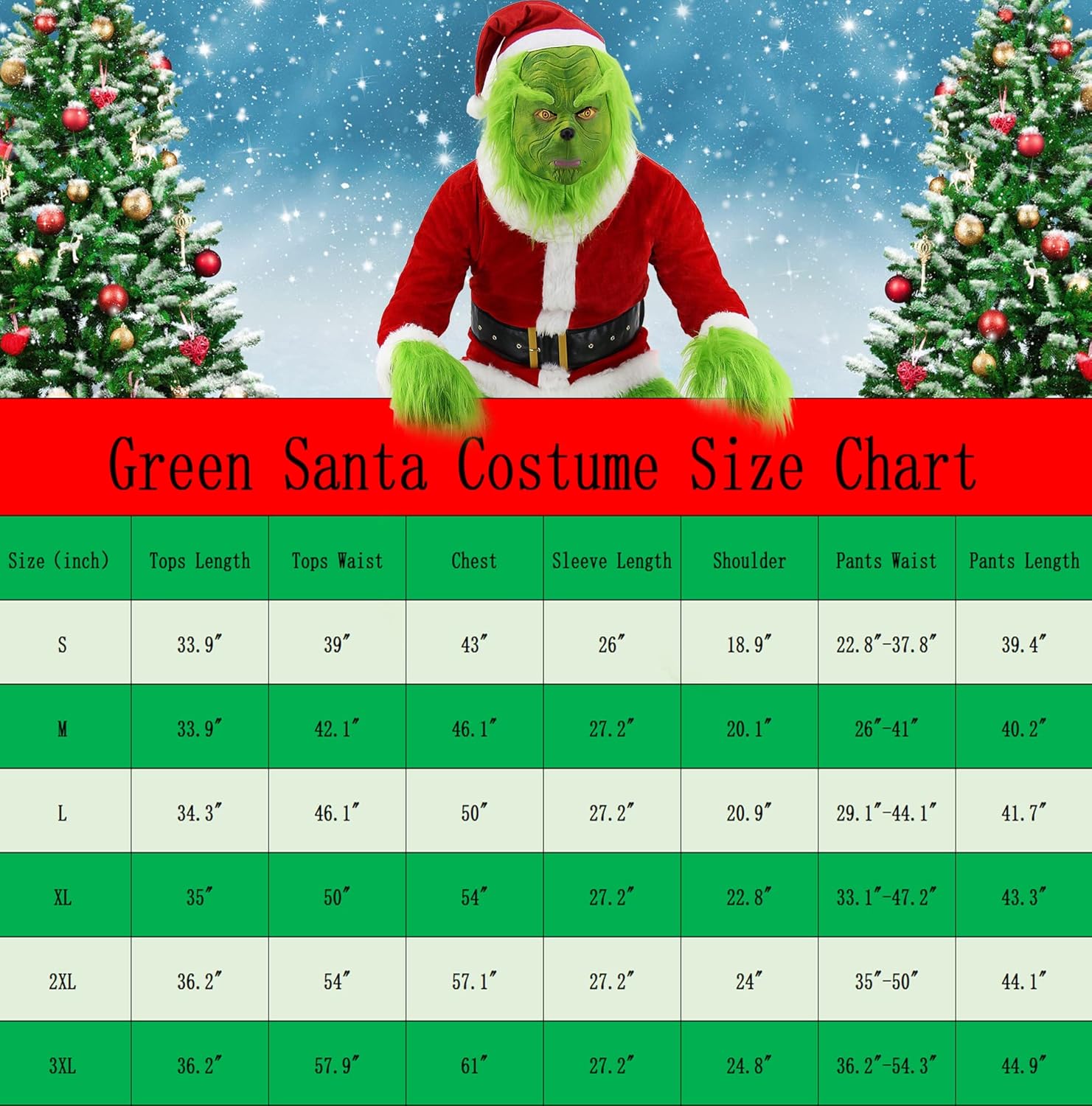 Miniatura 4 de ALIZIWAY Disfraz de Papá Noel para adultos 7 piezas disfraz de Papá Noel traje de Navidad de lujo atuendo peludo de Papá Noel verde