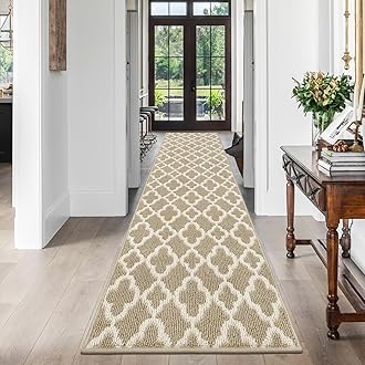 SHACOS Long Hallway Runner Rug Non Slip 60 x 240 cm Washable Hall Runner Rug Beige Extra Long Hallway Hall Runner Narrow Rug Entrance Runner Mat Floor Carpet Runners for Hallway Kitchen Entryway