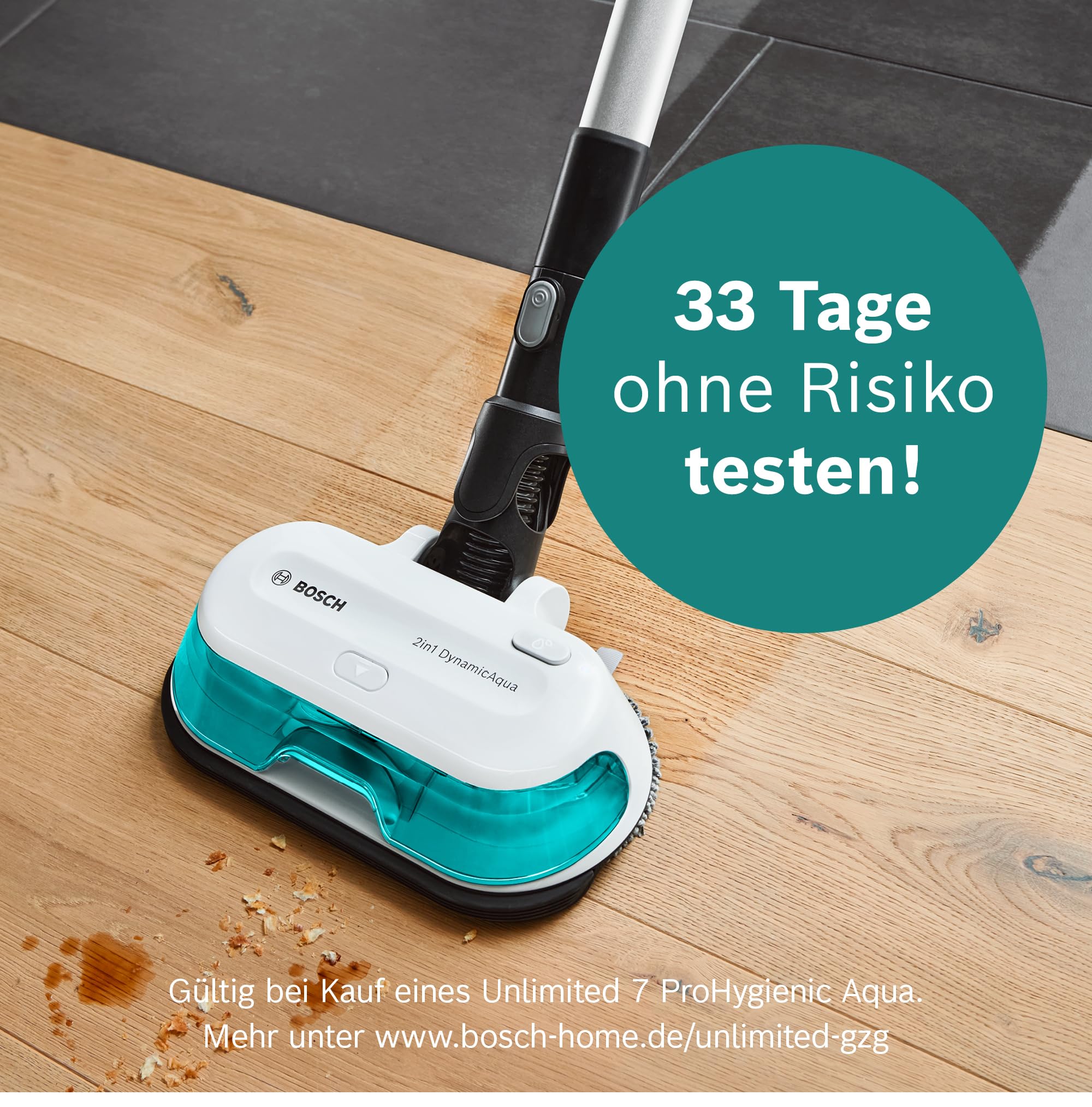 Bosch Akku-Staubsauger Unlimited 7 ProHygienic Aqua BKS71HYG4, kabellos, 2in1 Saugen & Wischen, Knickrohr, HEPA-Filtersystem, 10 J. Motorgarantie, Wechselakku, Mini-Turbo-Düse, Made in Germany, weiß