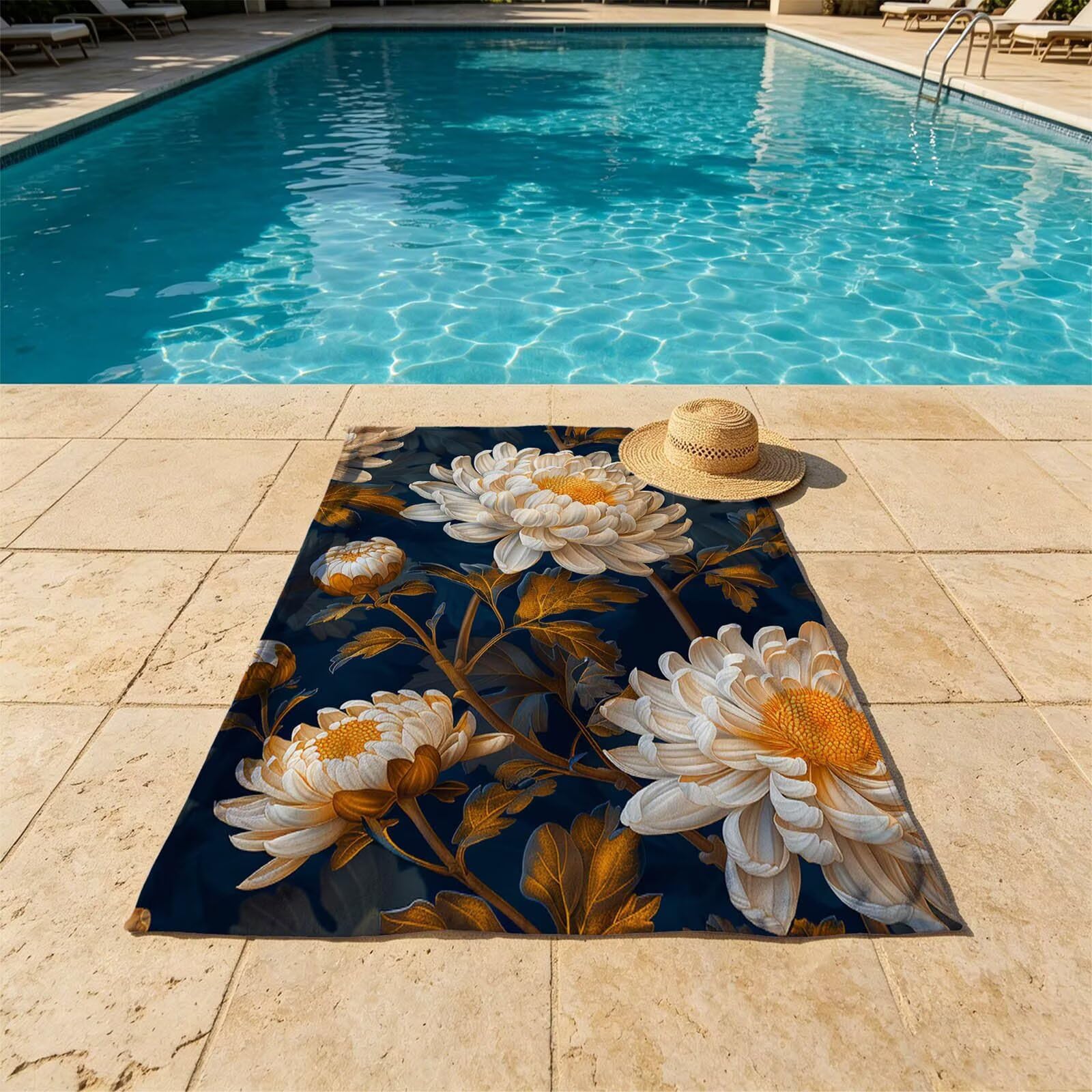 Flor Toalla Playa 220 x 160 Resistente a la Arena Secado rápido Ligero, Toalla Playa Grande 160x220cm Suave Cómodo como Gym Yoga Sauna Toallas Baño Grandes Exterior Travel Essentials Blanco XTLS-2165