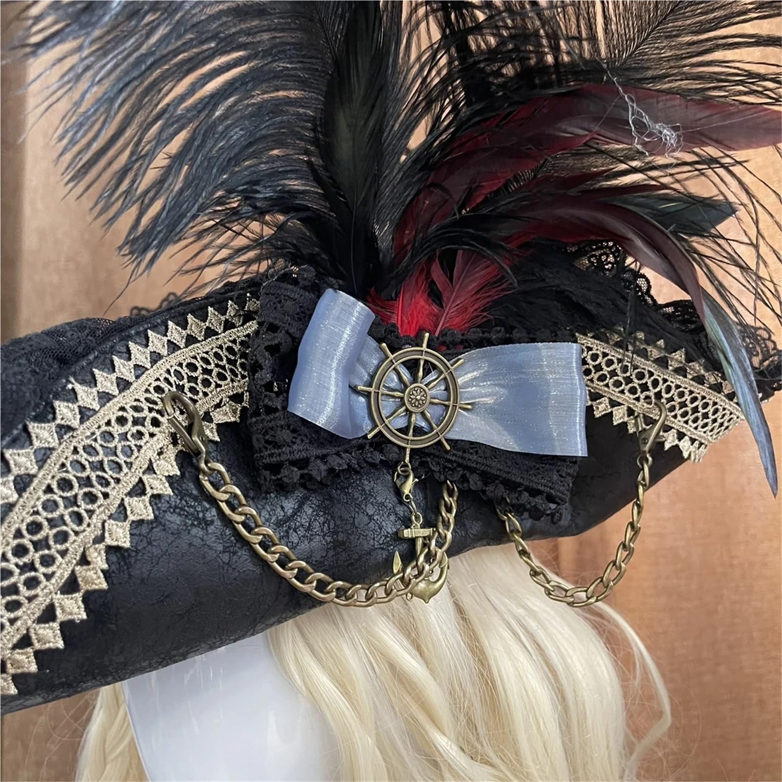 Cappello Pirata Cappello da pirata con piume capitano, uomo e donna, for adulti, corte reale, for feste, cosplay costumi