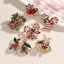 6 Pcs Christmas Brooch Pins Clothes Accessories with Christmas Candy and Bells Christmas Clothes Accessories for Holiday Decoration