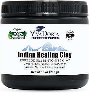 Viva Doria Indian Healing Clay, 10 Oz (283 grams) - Deep Pore Cleansing, Therapeutic Grade, Clay Face Mask, Natural Sodium...