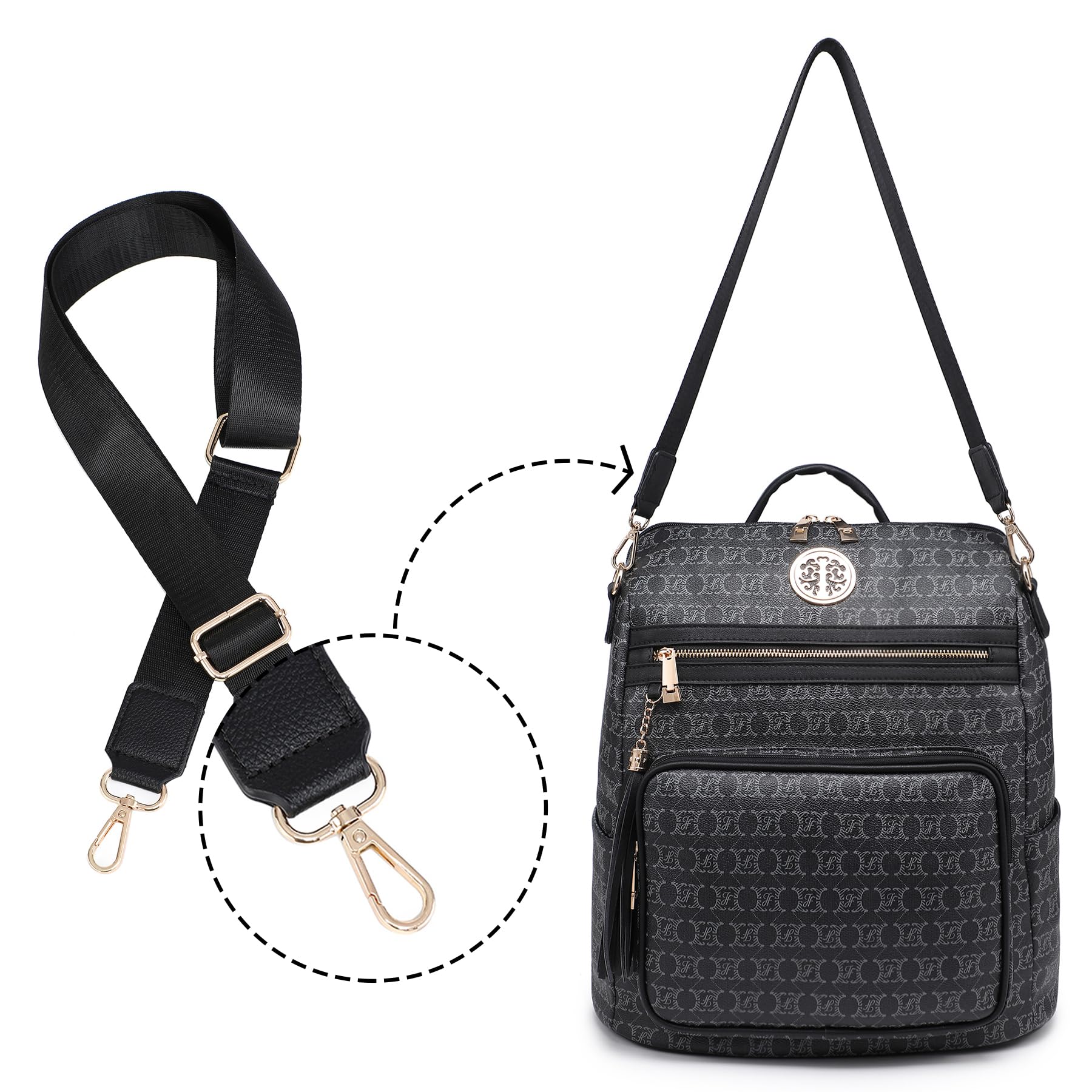MKP COLLECTION Mochila de moda para mujer, convertible, grande, mochila de viaje, bolsa de hombro, bolso de mano, juego de 2 piezas con borla