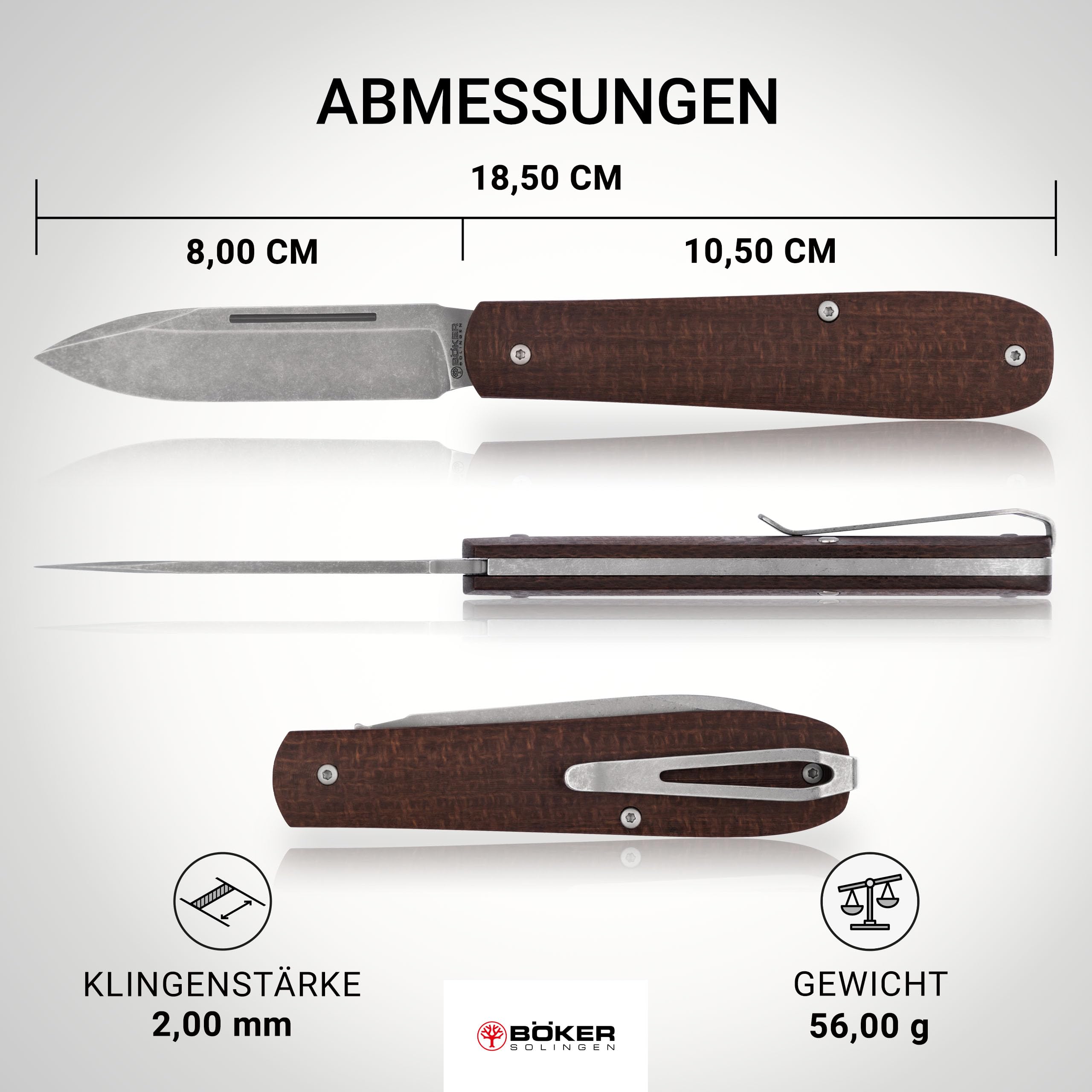Böker SOLINGEN® Coffin Jute Micarta - handgefertigtes Taschenmesser 42a konform - EDC Zweihandmesser mit extra scharfer 8 cm MagnaCut Klinge - Premium Slipjoint Klappmesser mit Micarta Griff & Etui