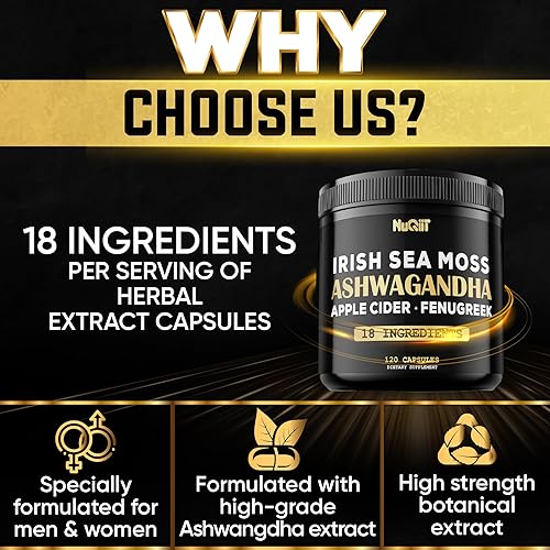 Miniatura 4 de Cápsulas orgánicas de Ashwangdha de 15000 mg de musgo marino irlandés de 3000 mg de vinagre de sidra de manzana de 3000 mg y más – Apoya la salud