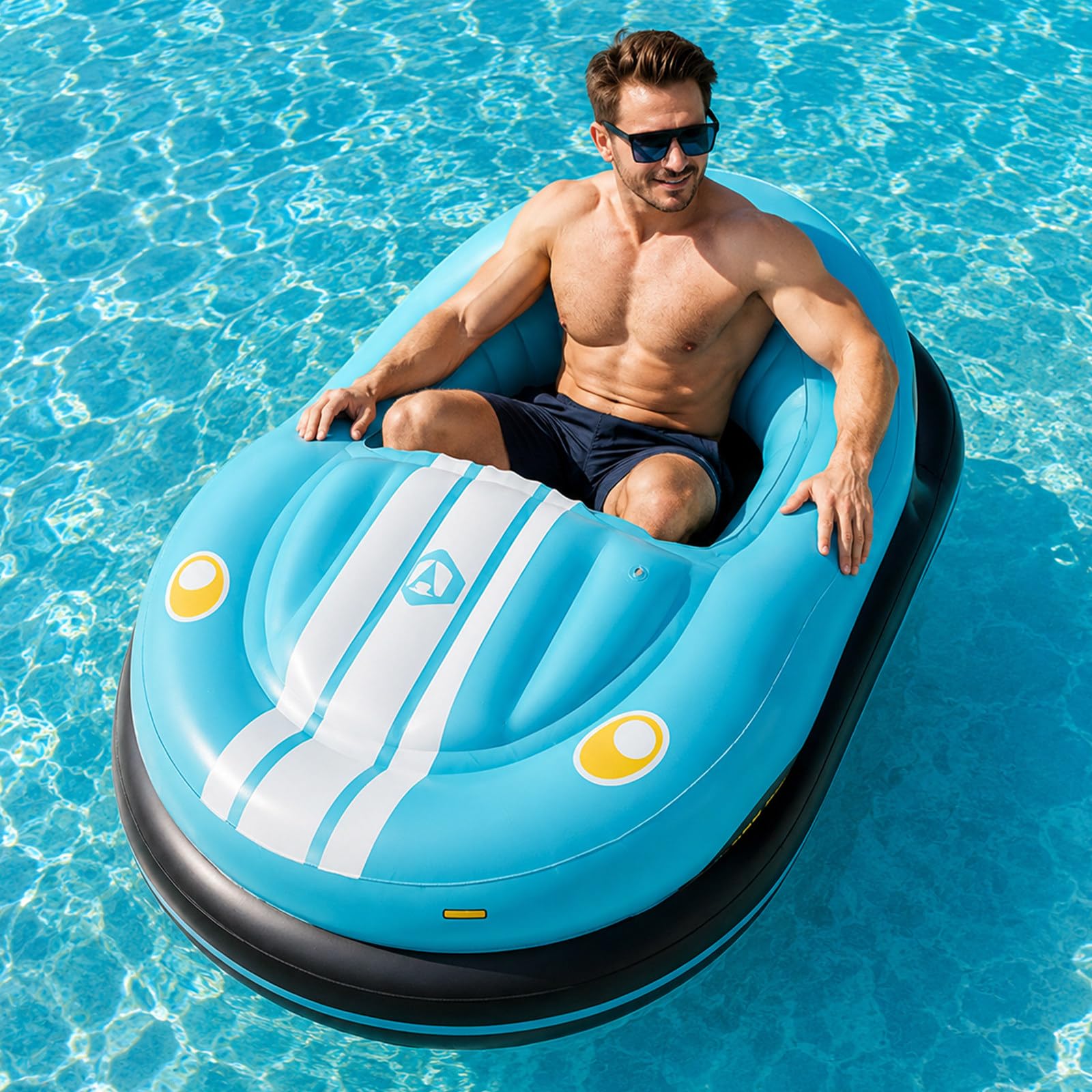 Lilishangmao Blue Inflatable Electric Boat, Motorized Pool Lounger For Adults With 46W Thruster, 360° Joystick Control, 2 X 2600Mah Batteries, Cordless Pump For Pools And Holiday Homes