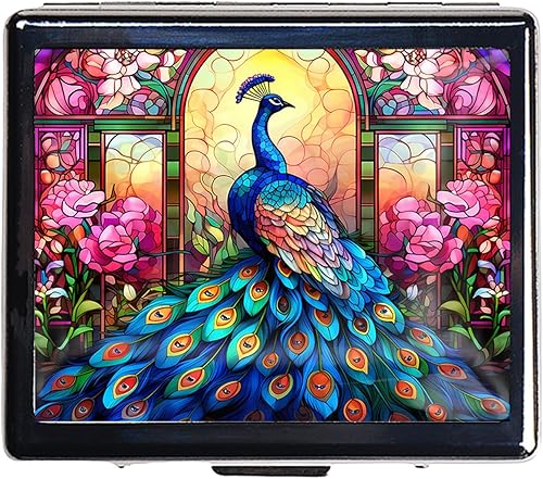 Pastillero vintage plateado de 7 días de metal con espejo y 8 compartimentos, lindo organizador de pastillas de viaje para bolso (pavo real)