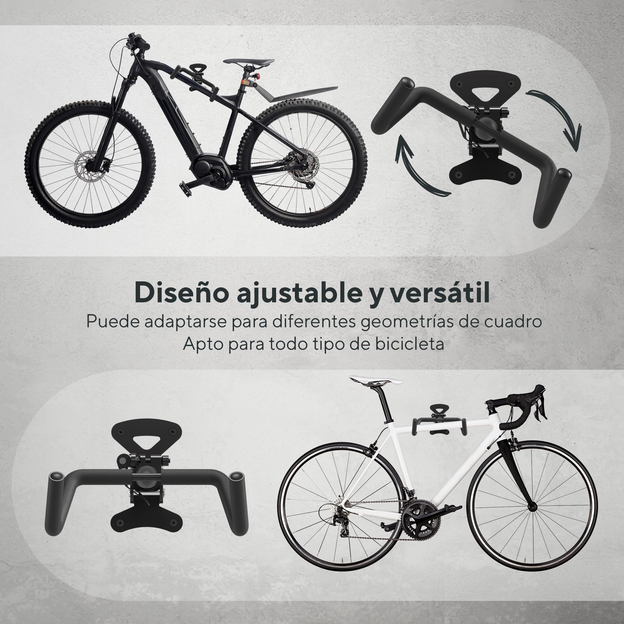 Soporte Bicicletas Pared Horizontal Plegable – Colgador Bicicleta Pared para E-Bike, MTB, Gravel y Carretera hasta 25 kg | Soporte Bici para Garaje, Trastero y Casa | Gancho Bici