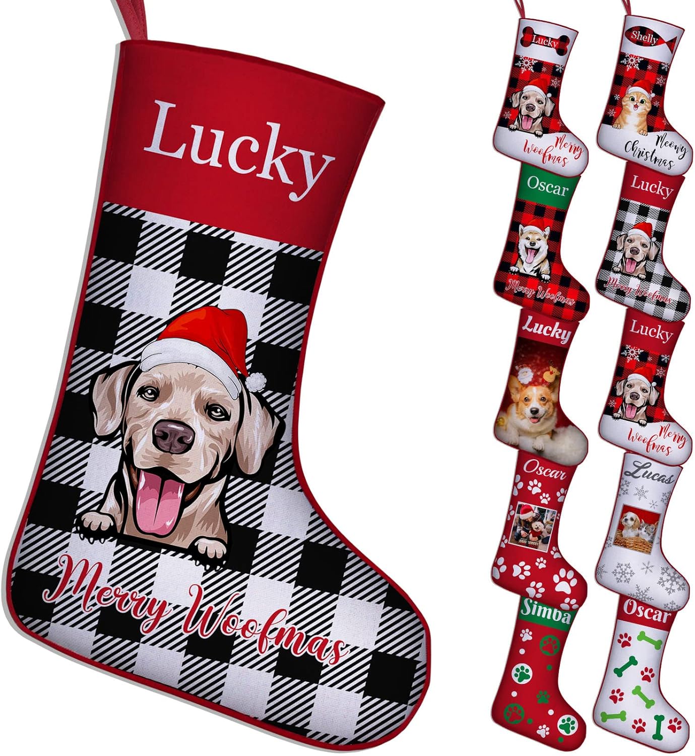 SIMIEEK Personalized Dog Breed Christmas Stockings Custom Black and White Buffalo