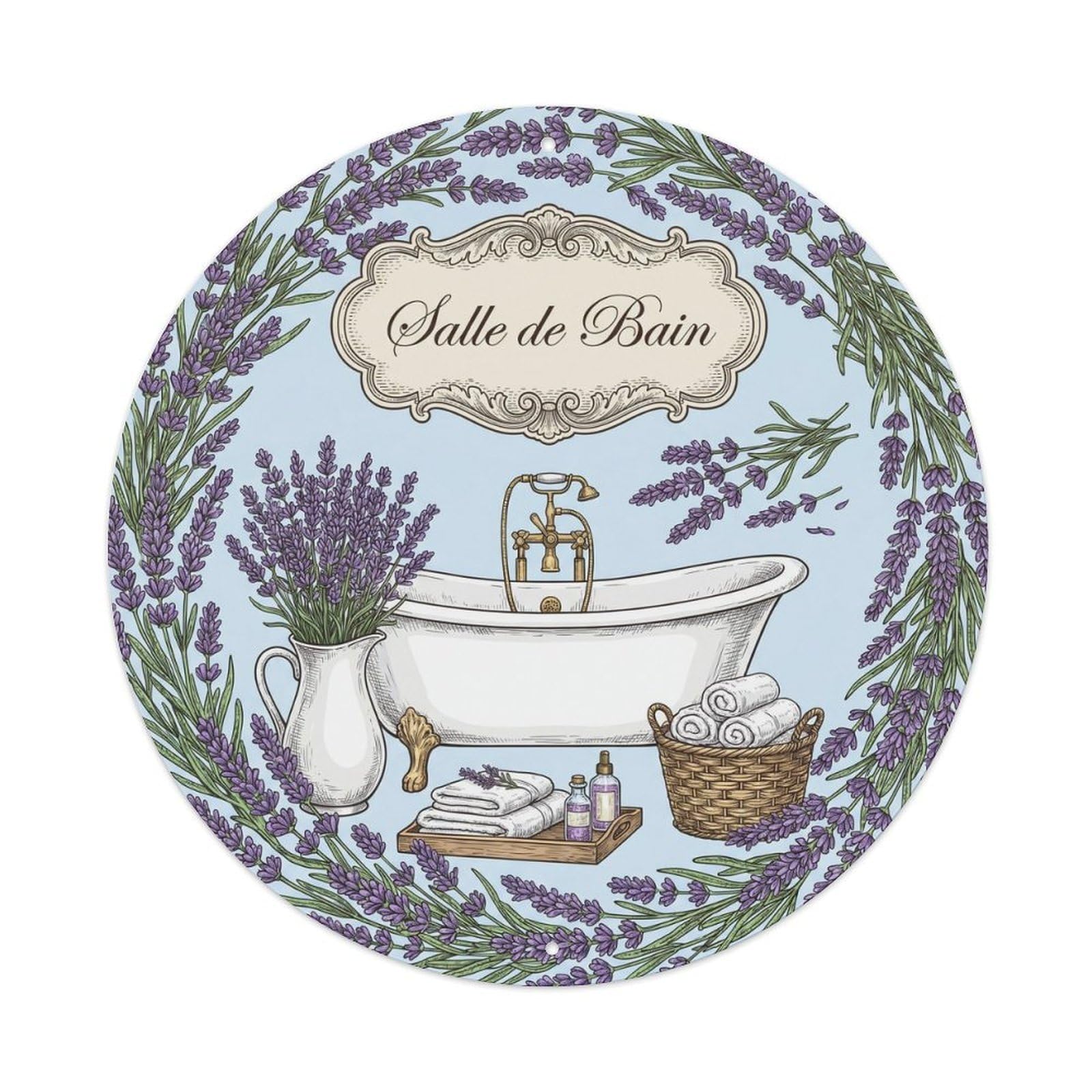Yrnq Vintage Style Bathroom Lavender Bathtub Wall Decor Vintage Metal Tin Sign Plaque Wall Decor For Cafe, Club, Garden Round Metal Poster 8X8inch