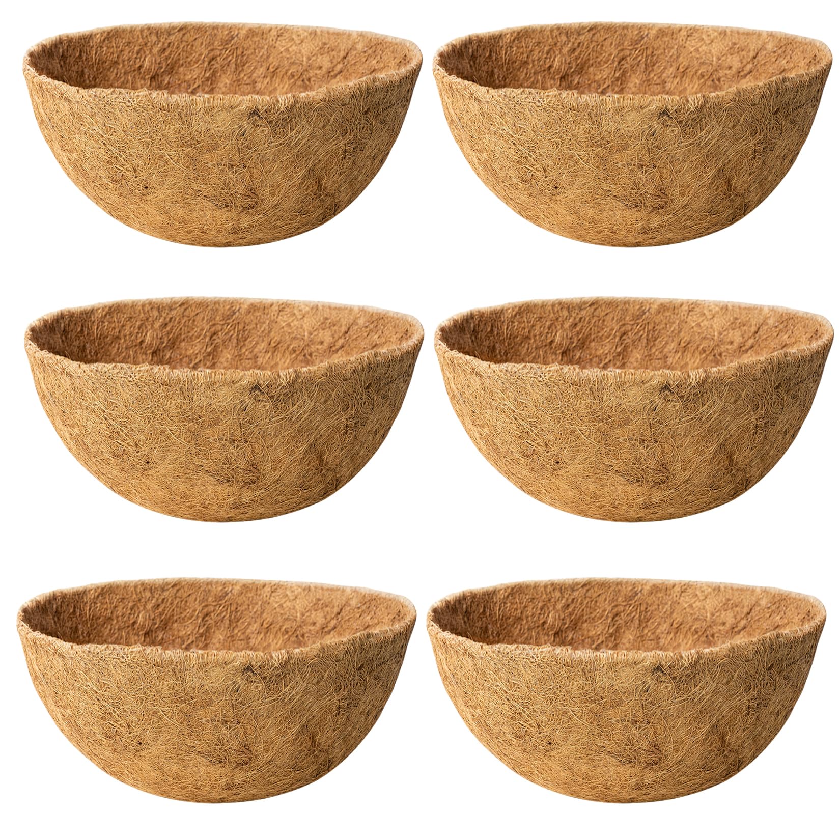 JINYICOCO 6 Pack 12 Inch Coco Liners for Hanging Baskets Coconut Husk Plant Liners 100% Natural Round Coco Coir Liner for Hanging Basket Flowers