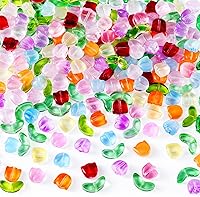 PAGOW 160PCS Tulip Flower Glass Beads - Colorful Translucent Crystal Loose Beads for DIY Jewelry, Bracelets, Wedding Gifts