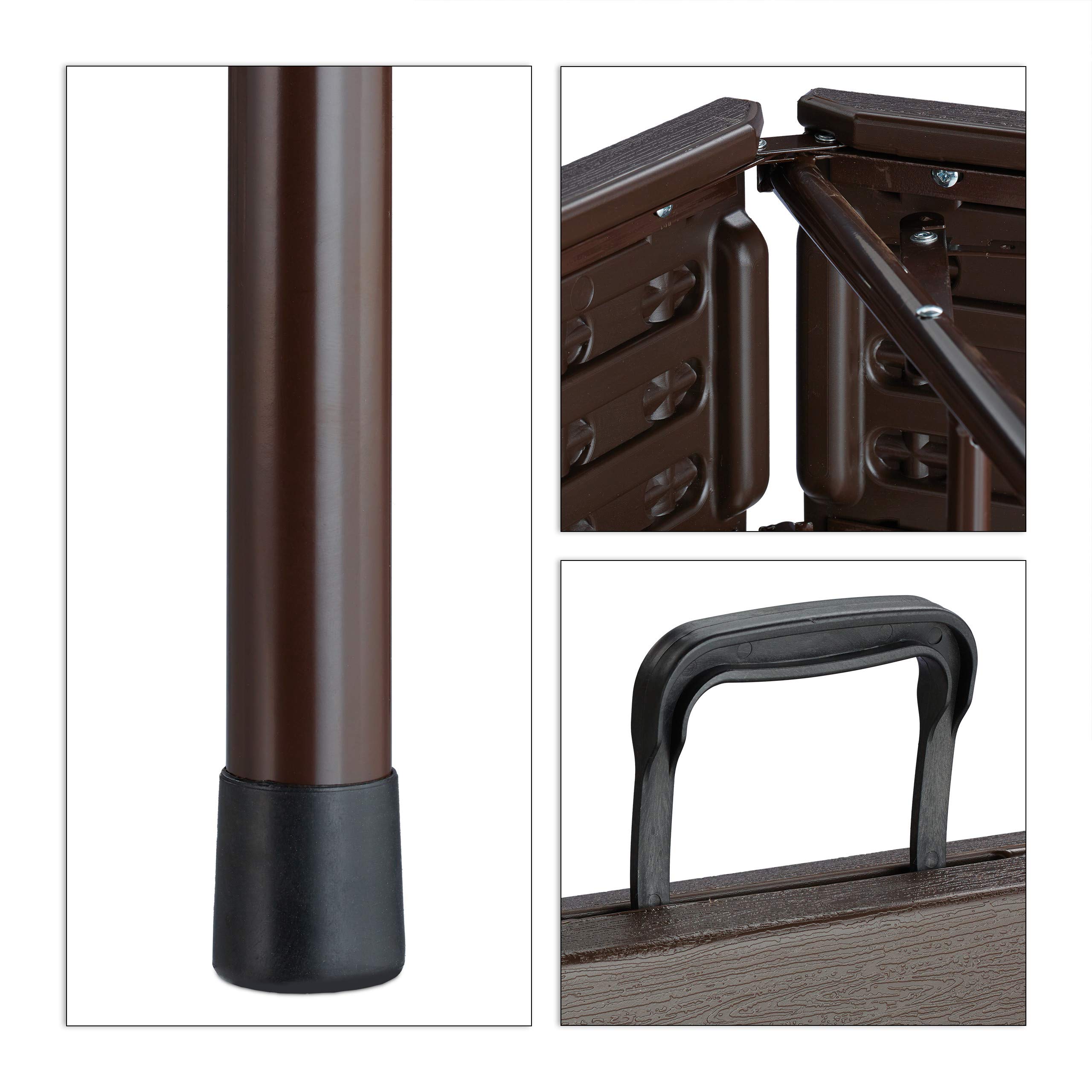 Relaxdays Banc Pliable Lot de 2, Pliant pour Balcon & Jardin, Plastique, Camping, Kermesse, 42,5 x 179 x 24,5 cm, Brun