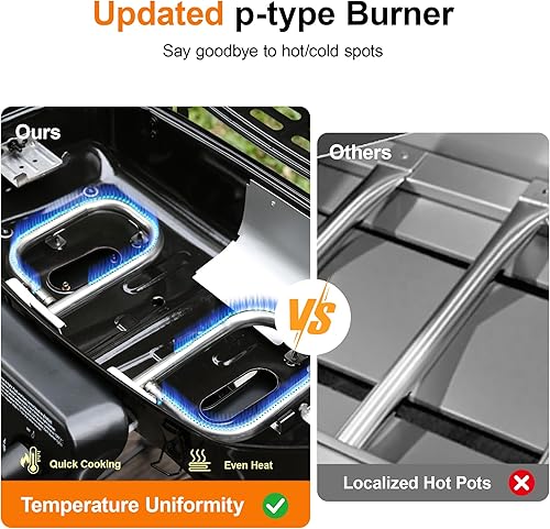 Miniatura 6 de Brand-Man - Parrilla portátil de gas propano con carrito plegable y botón de encendido, diseño de pie para campamento, portón trasero, barbacoa en