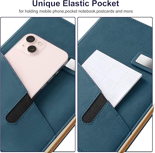 Miniatura 2 de Diario A5 de cuero rayado con bolígrafo, cuaderno de tapa dura rellenable de 240 páginas con bolsillo y hebilla magnética, diario grueso de 80gsm