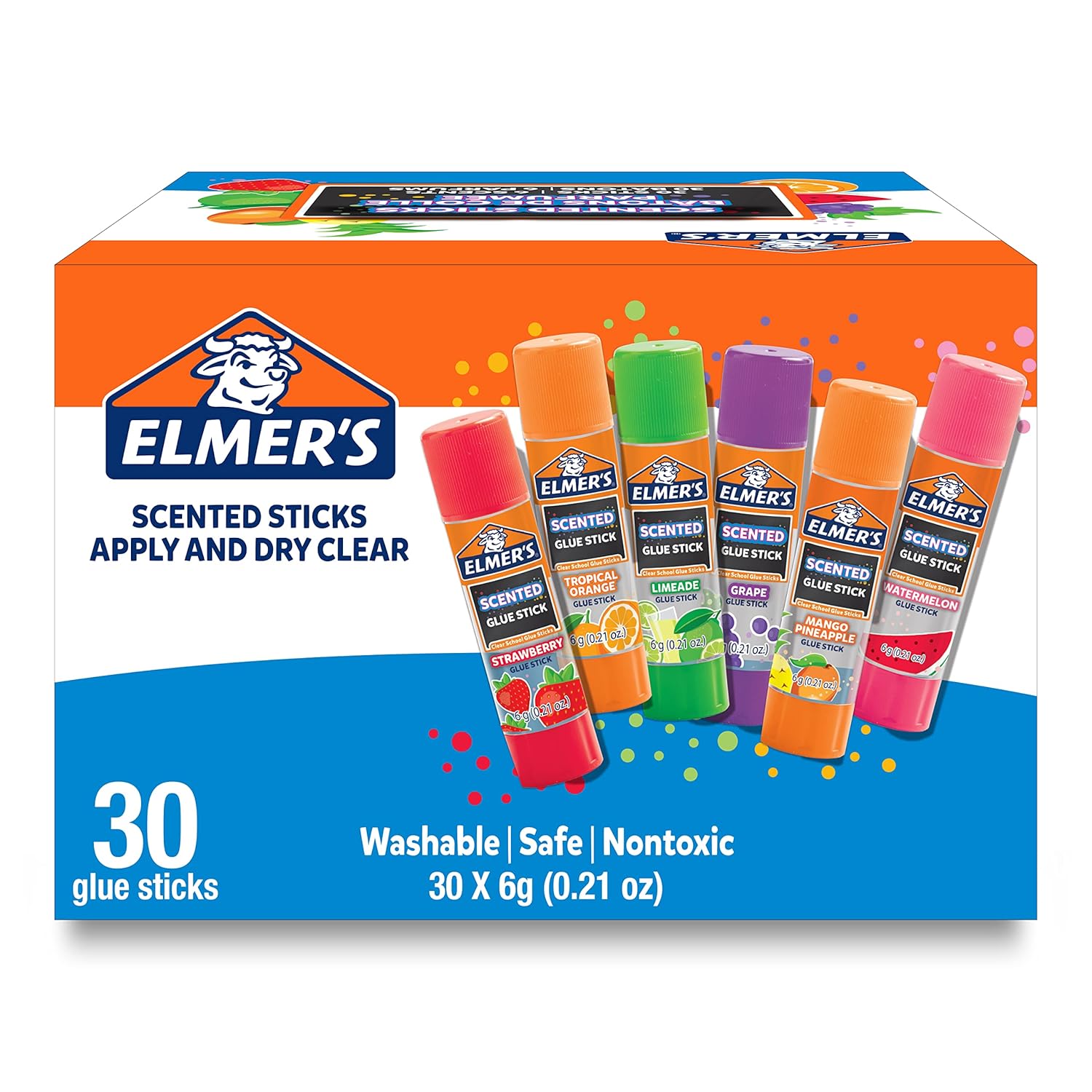 Elmer’s Scented Glue Sticks, Safe, Nontoxic School Glue, 30 Count (6g