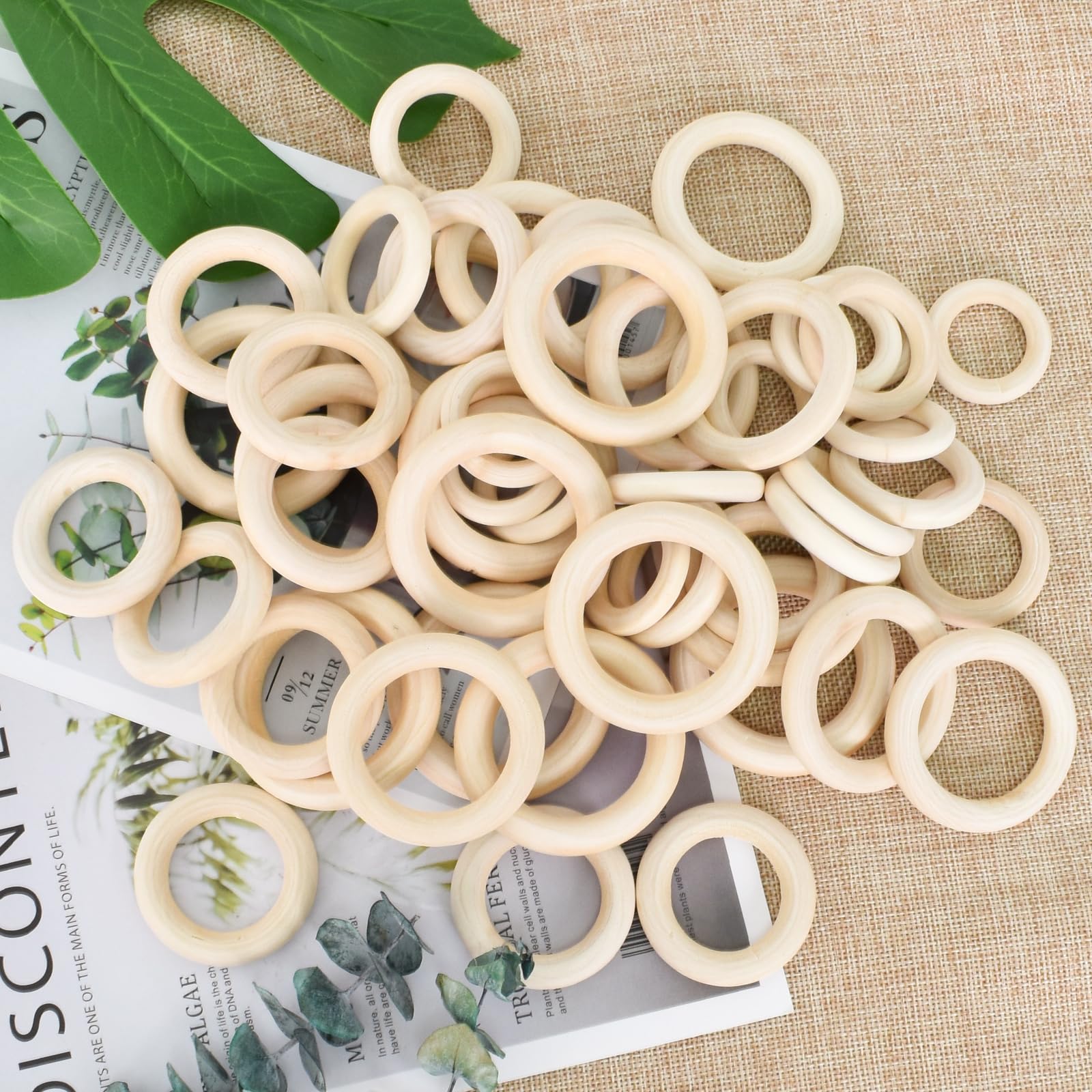 Anelli In Legno Naturali - 50 Pezzi - Per Fai Da Te, Artigianato, Gioielli - Diametro 4 Cm - Foto 9