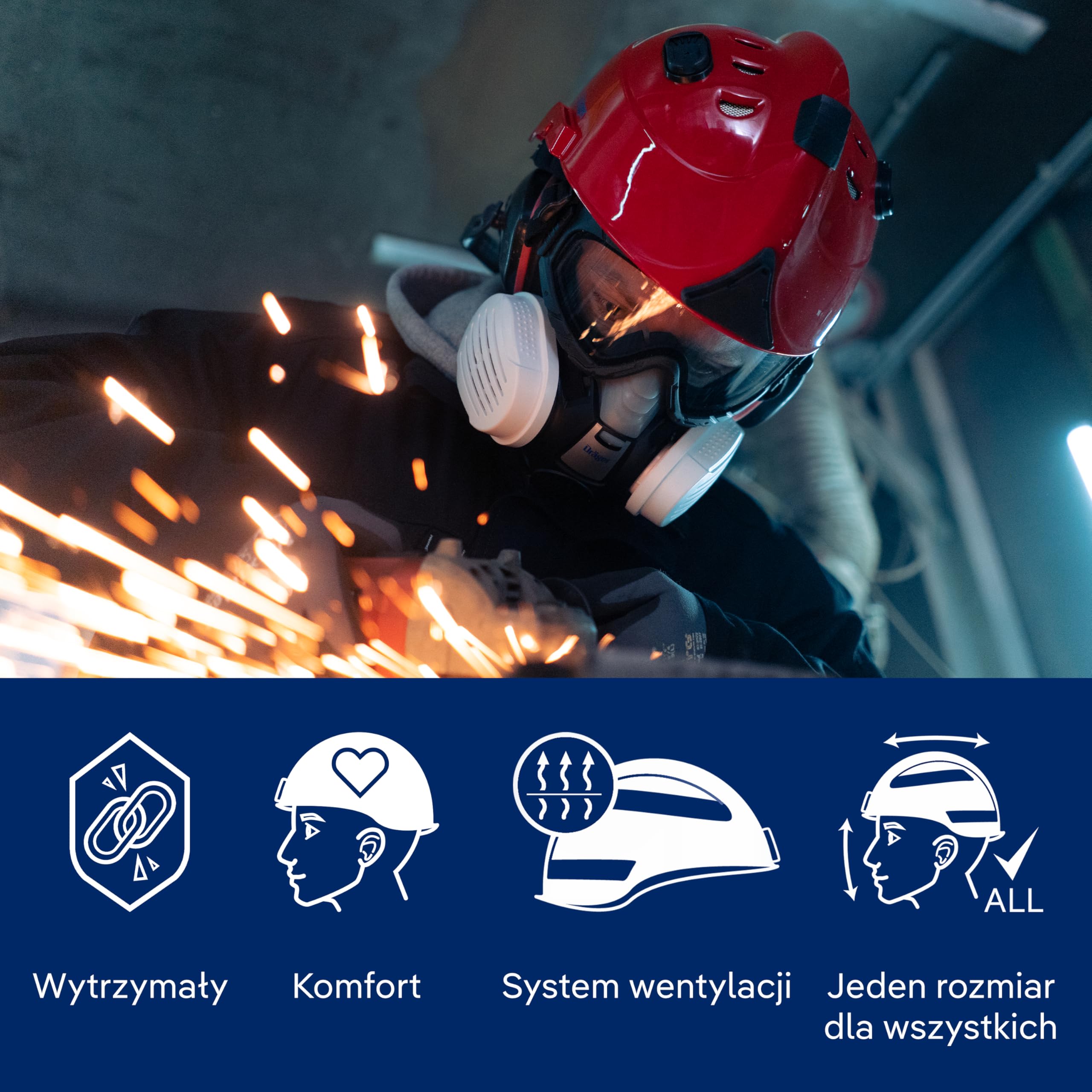 Dräger HPS 3500 Set Regulowany hełm ochronny Premium z okularami ochronnymi | Kolor czerwony - do prac budowlanych i górnictwa