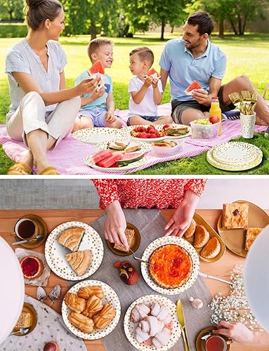 Miniatura 7 de 141 piezas de suministros de fiesta de oro blanco, los juegos de vajilla de fiesta incluyen platos de papel, servilletas, tazas y cubiertos, para