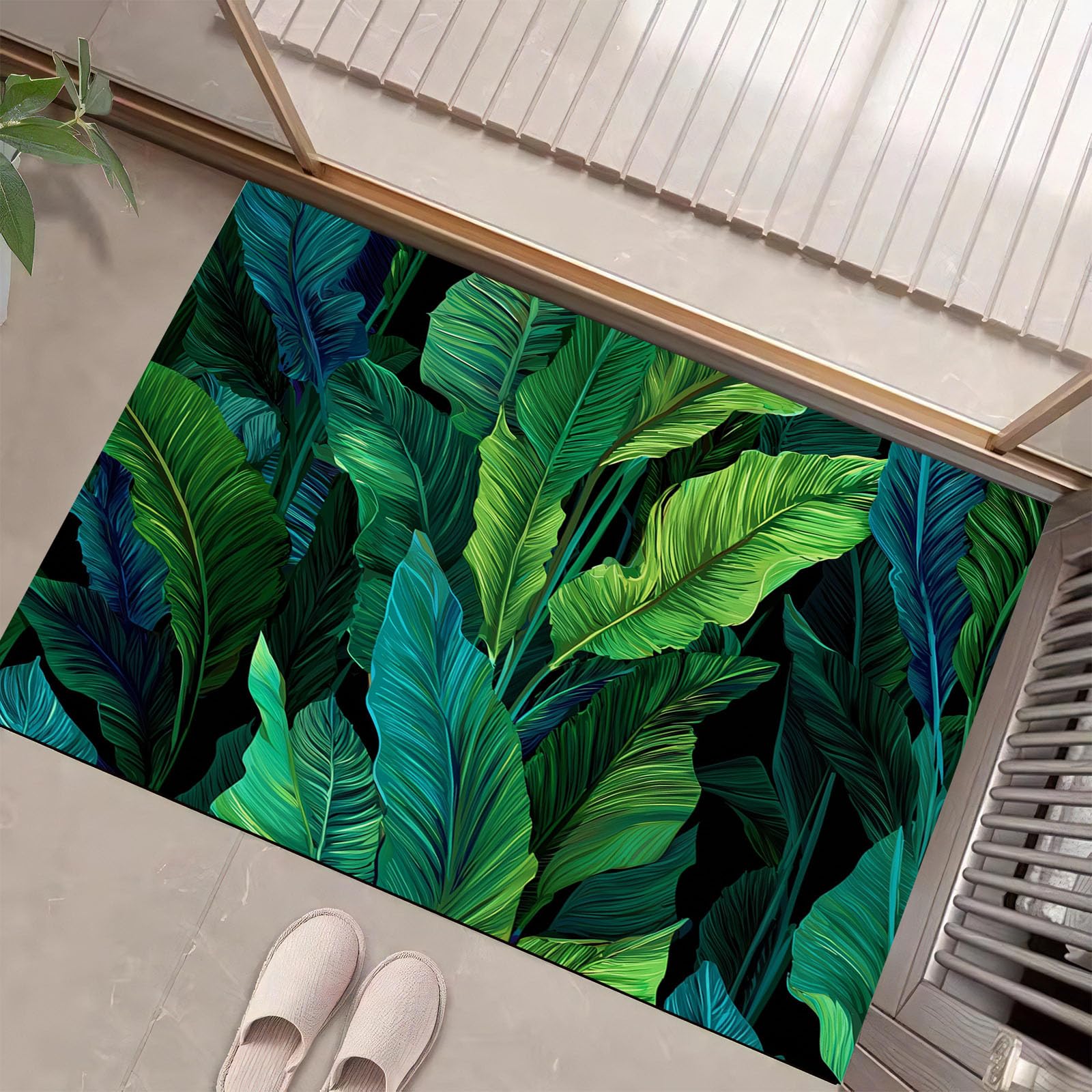 Felpudo antideslizante para evitar suciedad en casa con diseño tropical de 50x80 cm