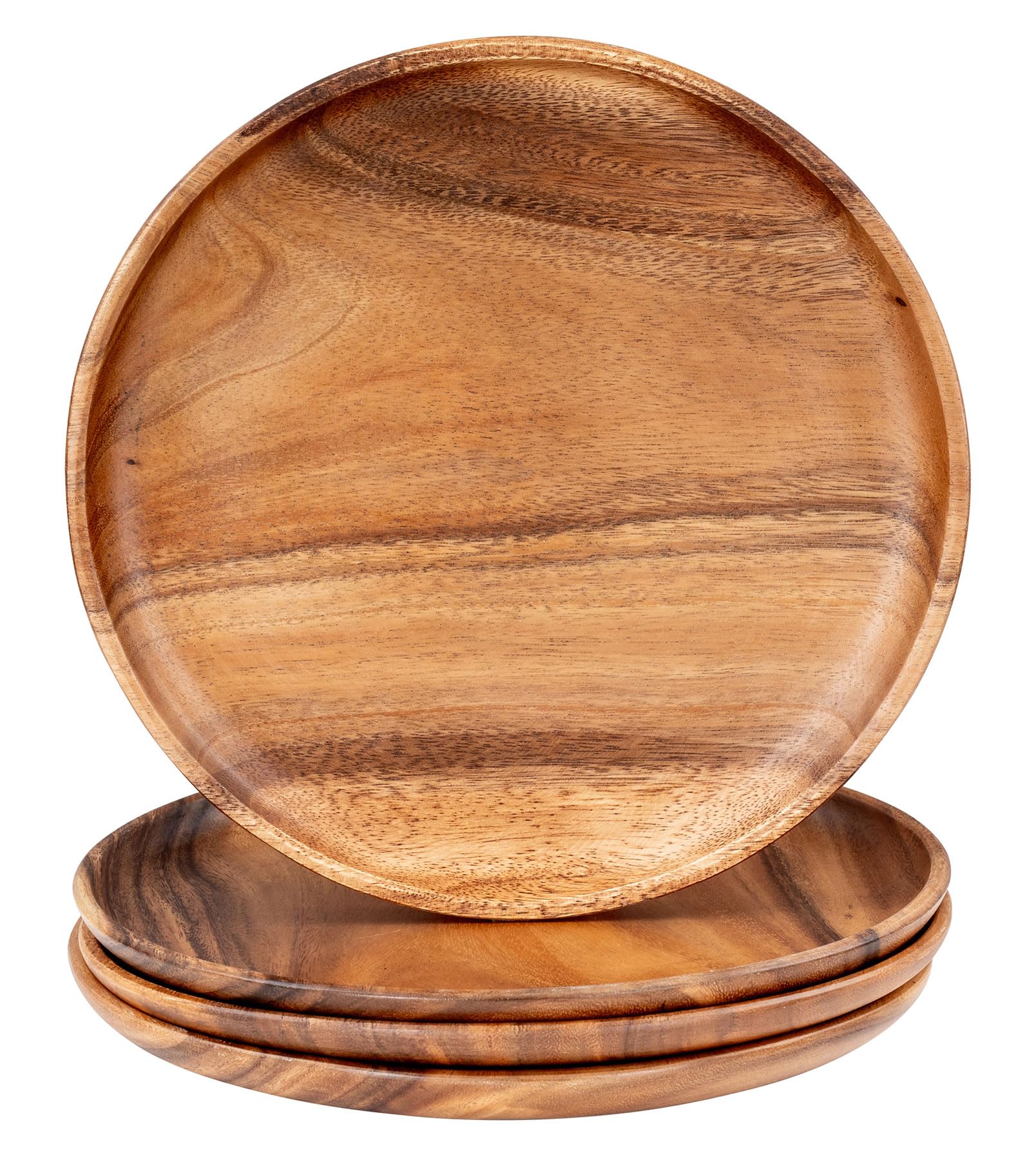 levandeo Lot de 4 assiettes rondes en bois d'acacia - Diamètre : 30 cm - Assiettes décoratives en bois d'acacia - Fabriquées à la main - Décoration de table unique