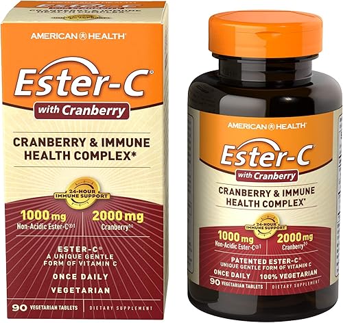 American Health Ester-C con tabletas vegetarianas del complejo inmunológico de arándano - Apoyo inmunológico de 24 horas 1000 mg de éster-C 2000 mg