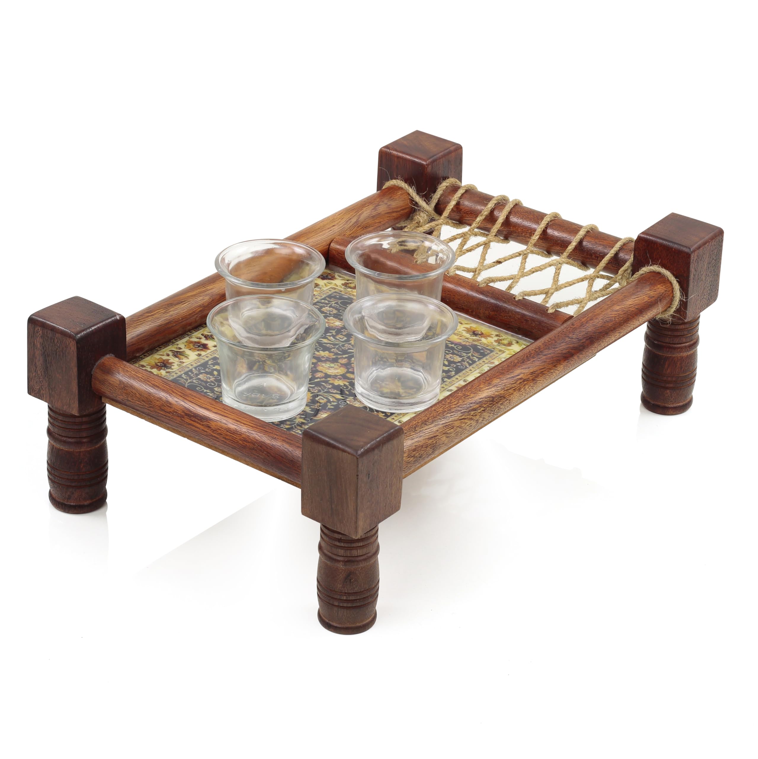 Creation India Craft Vassoio da portata artigianale in legno per pranzo, cena, colazione, casa e tavolo da pranzo (dimensioni LxWxH = 35,6 x 25,4 x