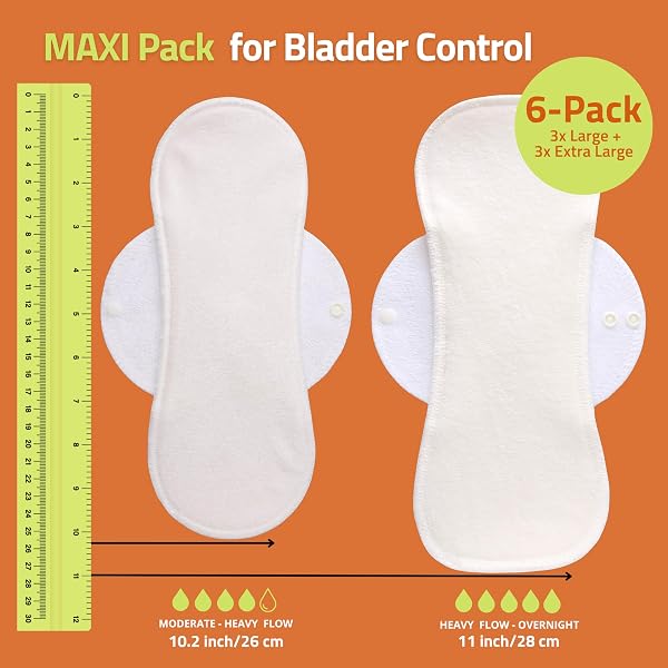 Serviettes lavables pour fuites urinaires avec imprimé antidérapant (L+XL, x6); protection réutilisable pour l'incontinence en coton bio, lavable à haute T°; absorption rapide & contrôle des odeurs - 2