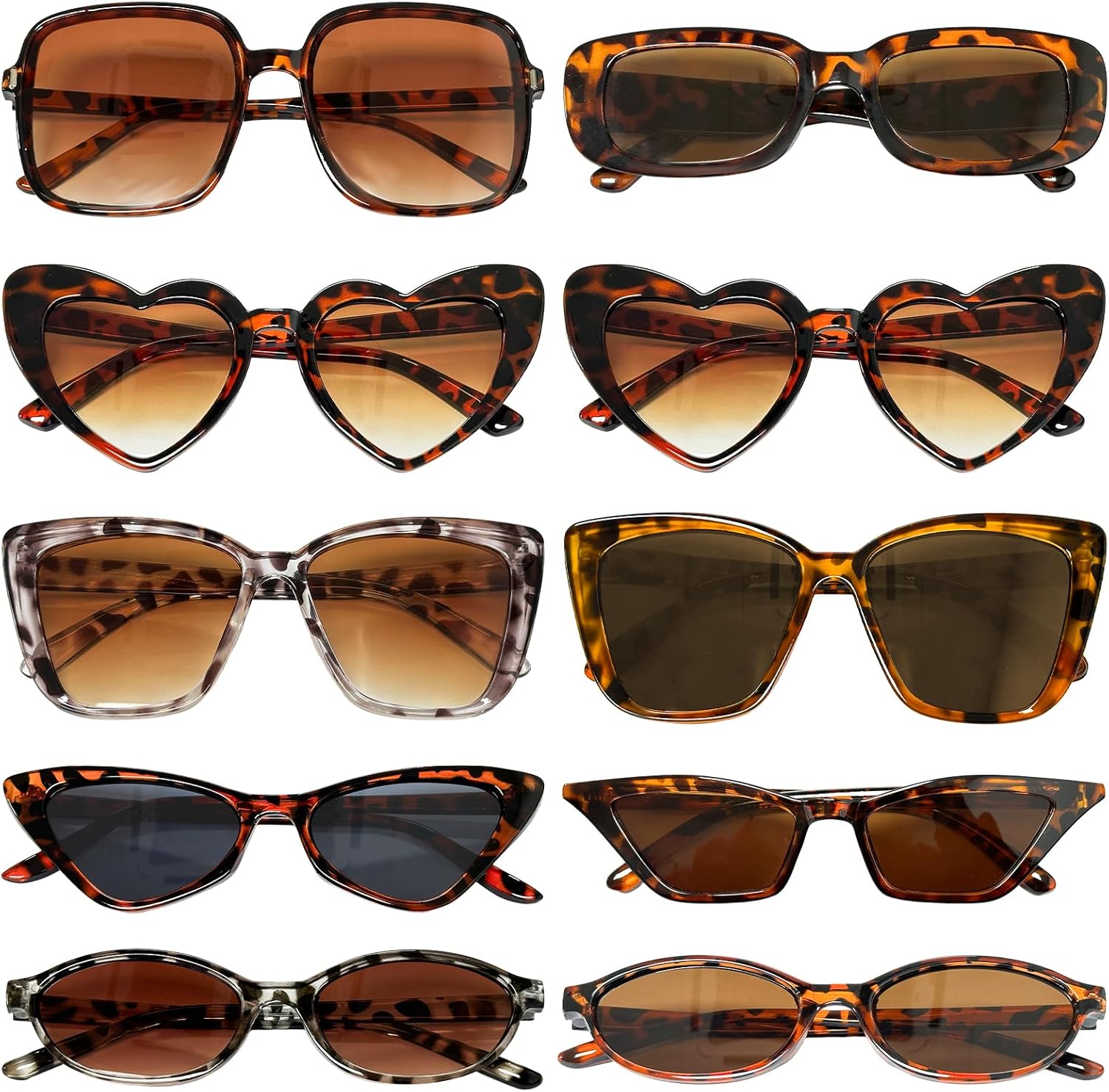 Dreamfox 10 Pack Mix Style Party Sunglasses Adult Bulk Classic Retro Leopard Sunglasses Set for Women Men Vintage Sunglass Collection for Travel Beach