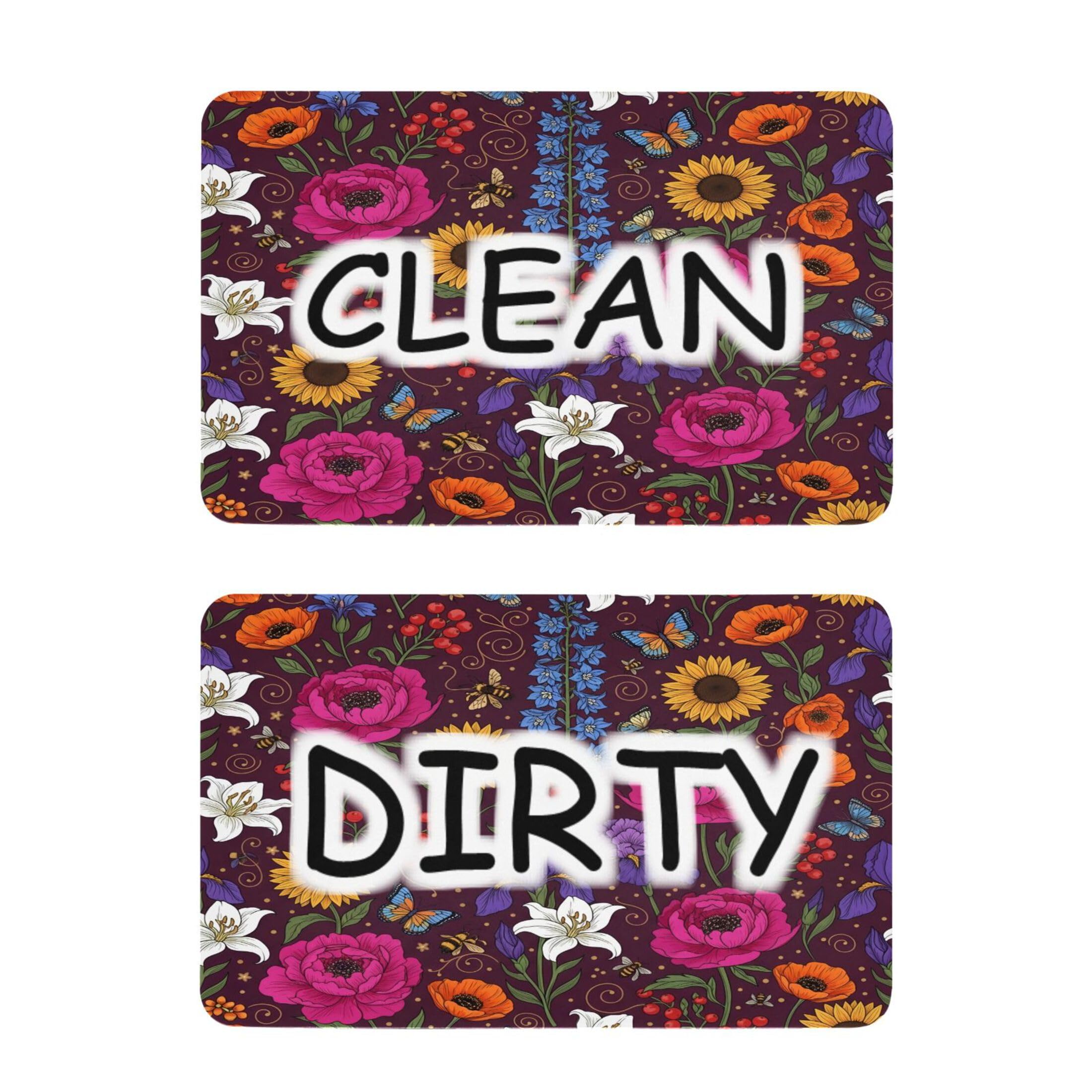 Kutsu Dishwasher Magnet Clean Dirty Sign Indicator, Wildflowers Fridge Magnet, Easy to Read, 2 Pack
