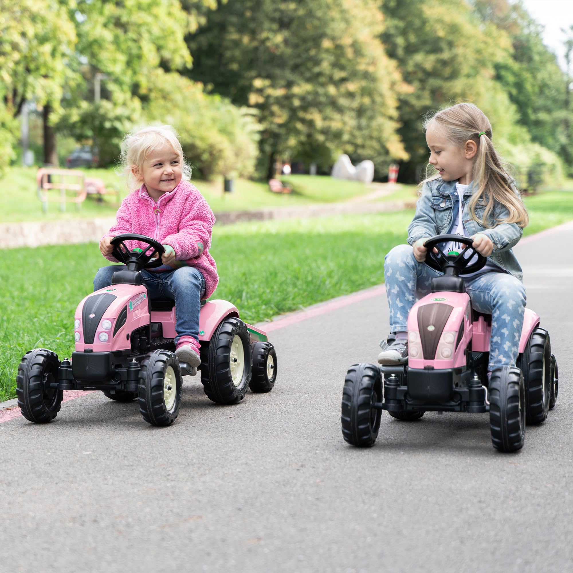 Falk - Tractor de Pedales Rainbow Star Rosa con Remolque - A Partir de 2 años - Contiene 40% de plástico Reciclado - Fabricado en Francia - 2056L